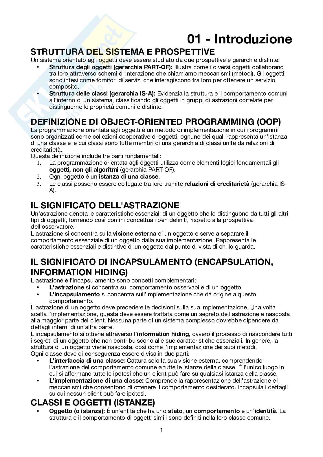 Principi di programmazione orientata agli oggetti - Appunti completi Pag. 1