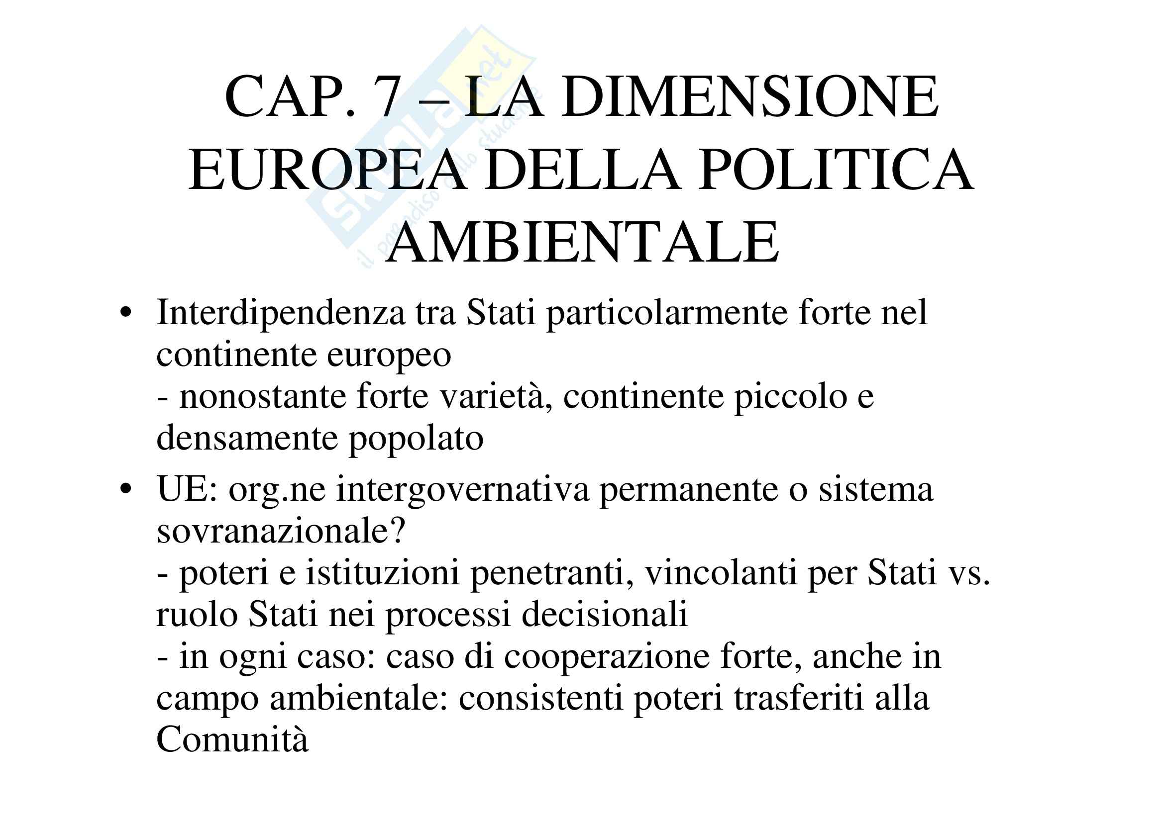 Dimensione europea della politica ambientale Pag. 2