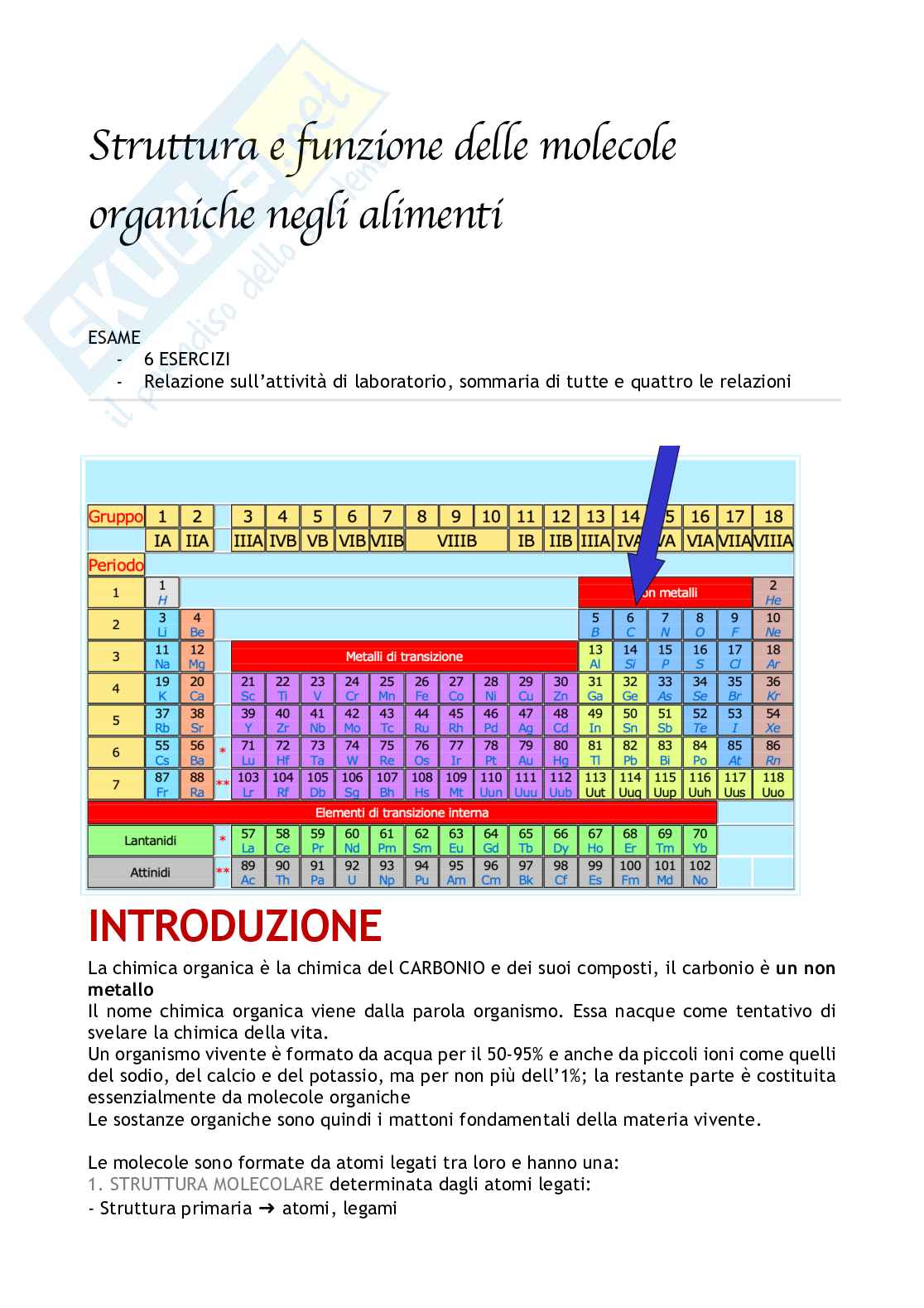 Struttura e funzione delle molecole organiche negli alimenti Pag. 1