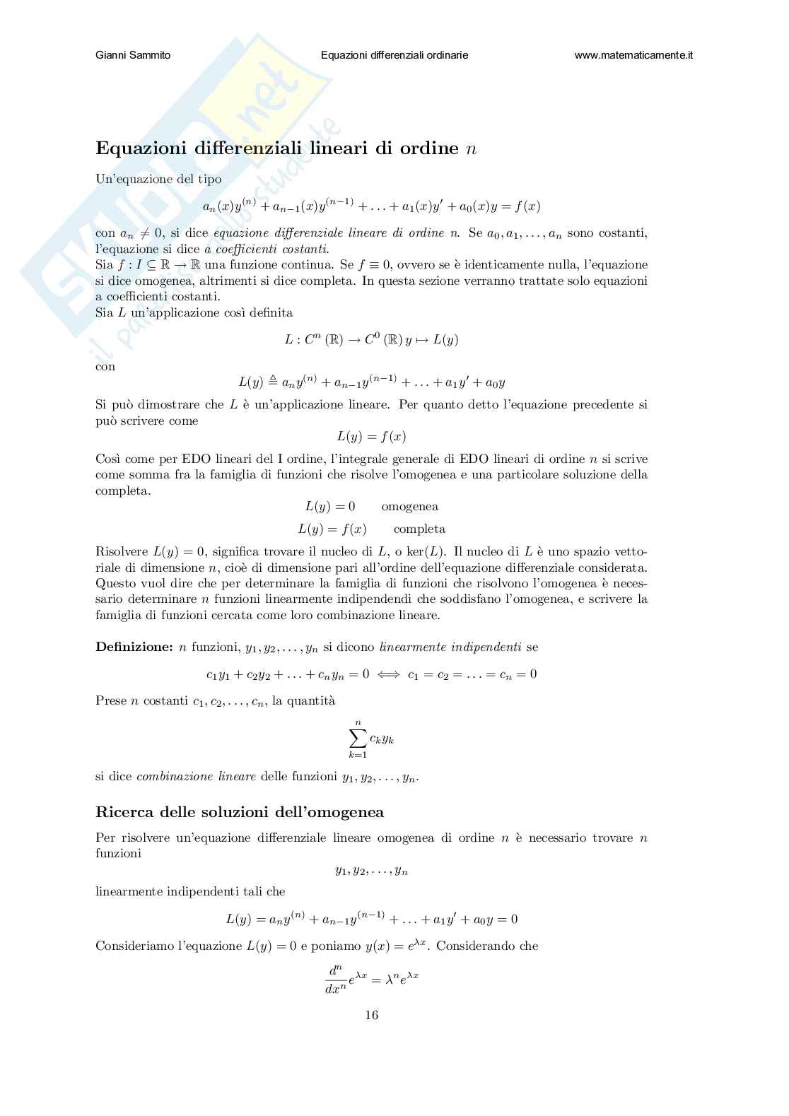 Equazioni differenziali ordinarie Pag. 16