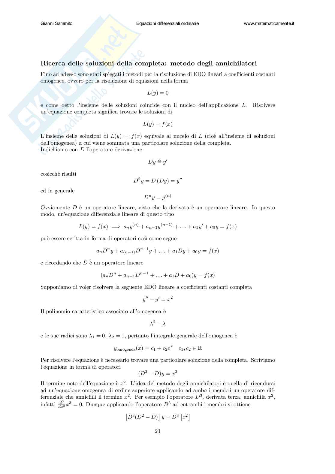 Equazioni differenziali ordinarie Pag. 21