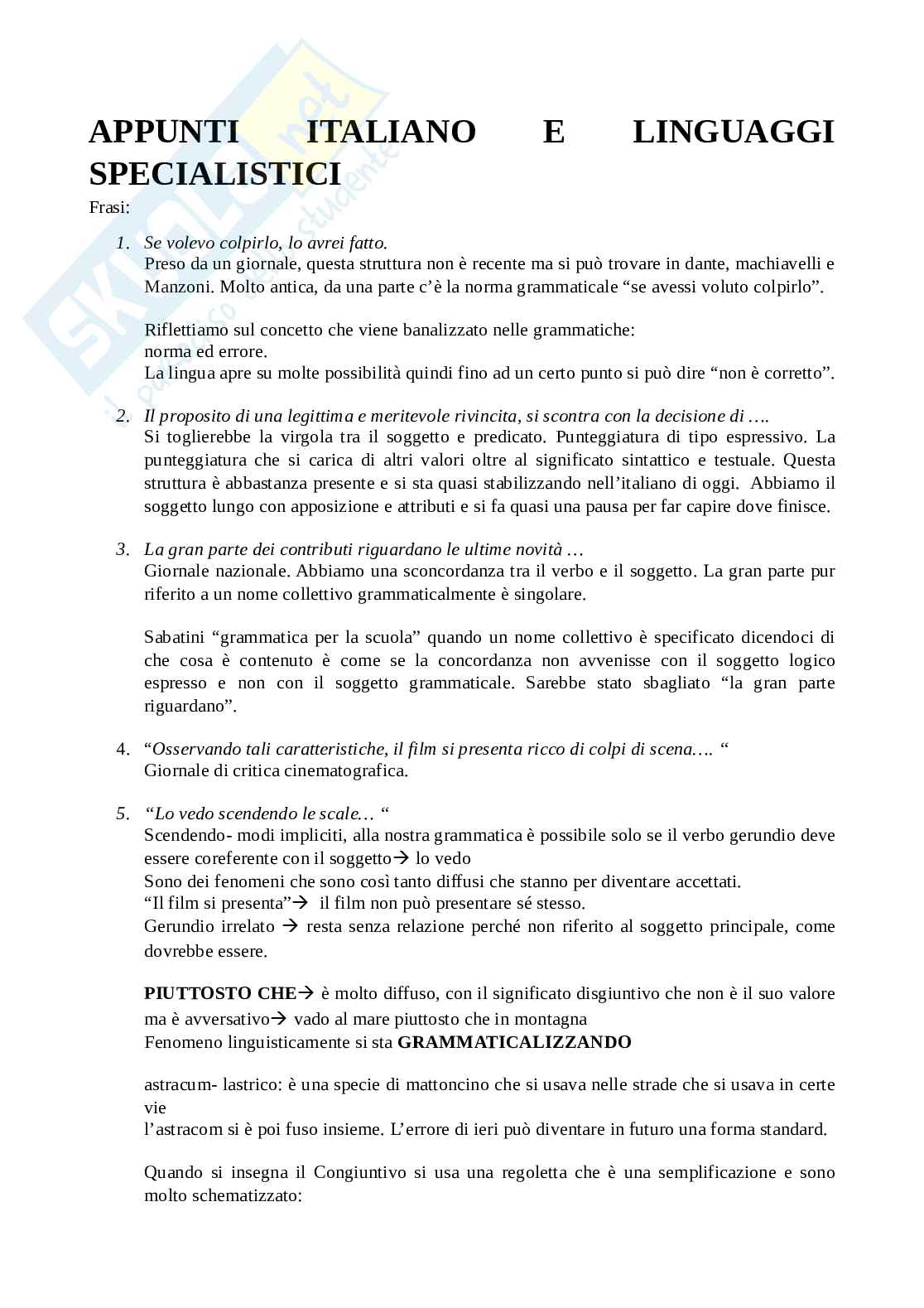 Riassunto esame Italiano e linguaggi specialistici, Prof. Lubello Sergio, libro consigliato Il diritto dal basso, l'italiano del diritto, l'italiano e le sue varietà, Lubello Pag. 1