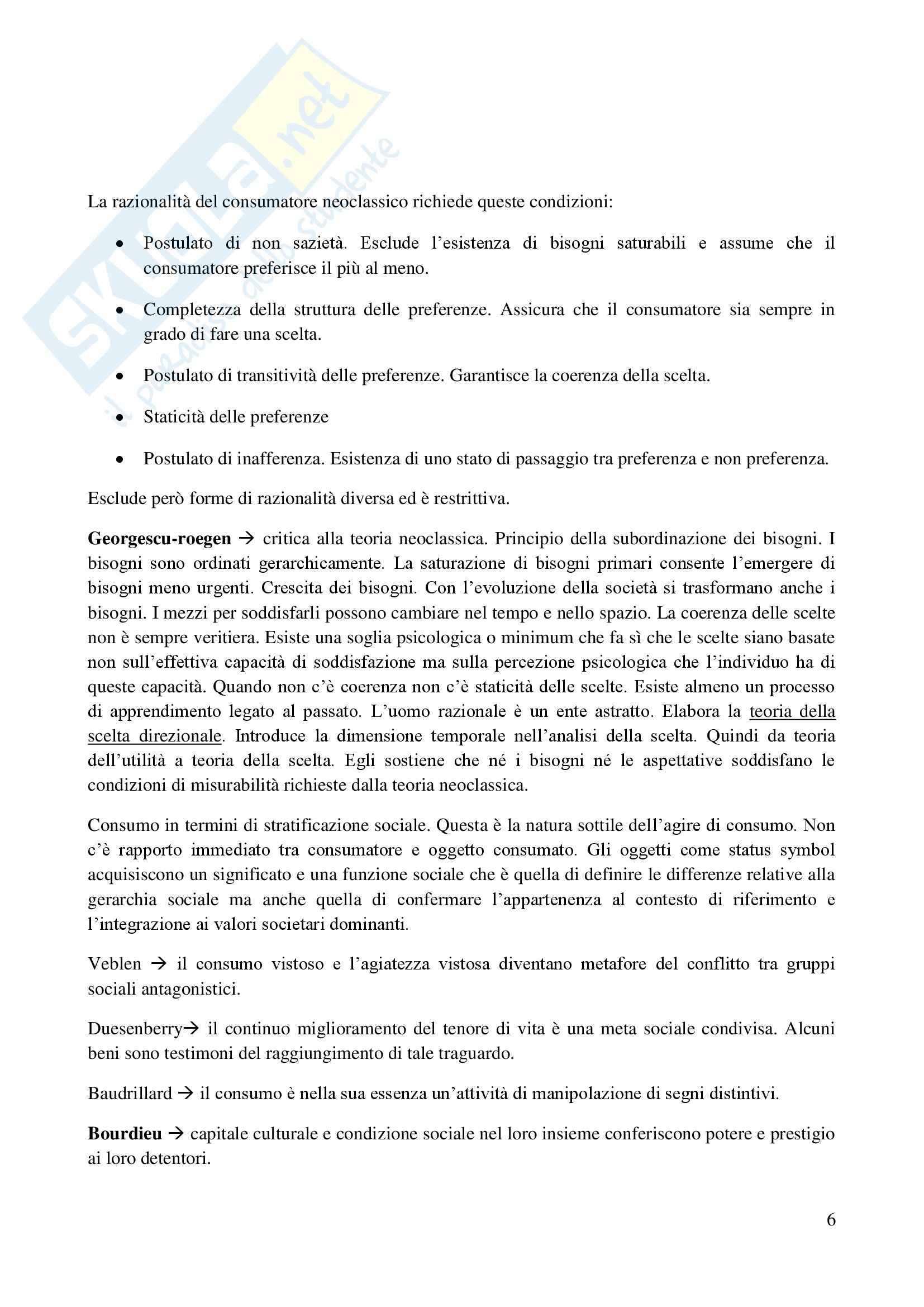 Riassunto esame Sociologia, prof. De Biasi, libro consigliato Il significato sociale del consumo, Di Nallo Pag. 6