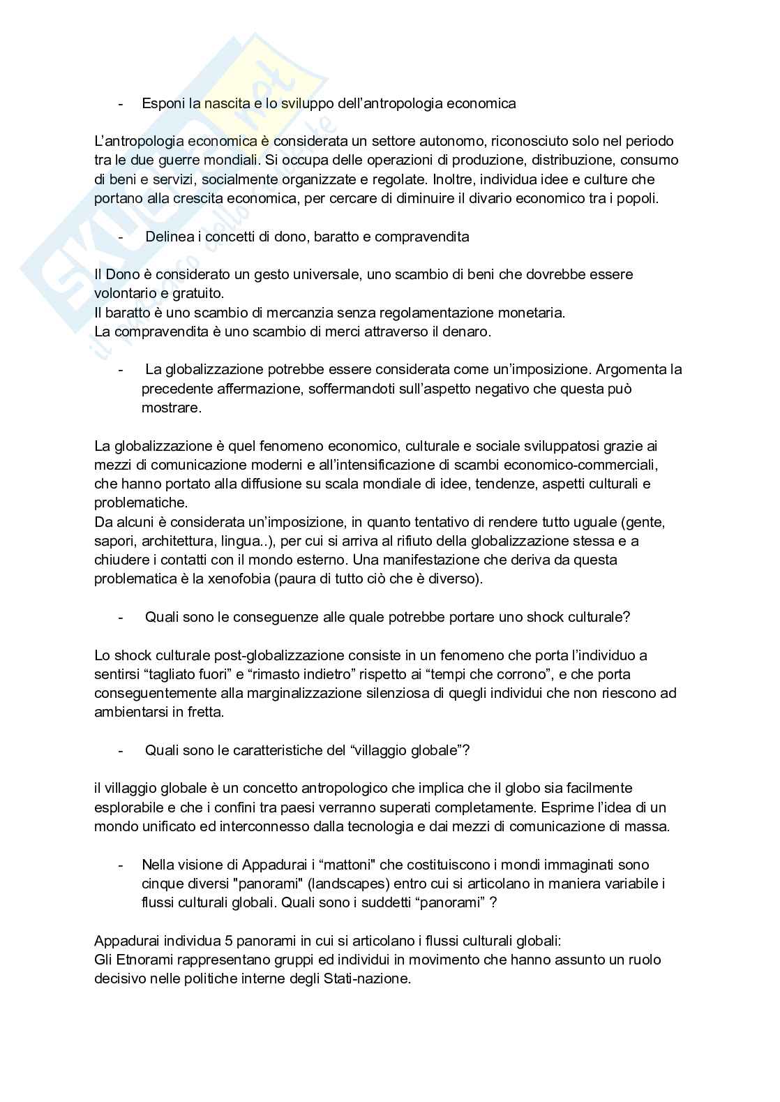 Paniere risposte aperte Antropologia culturale  Pag. 1