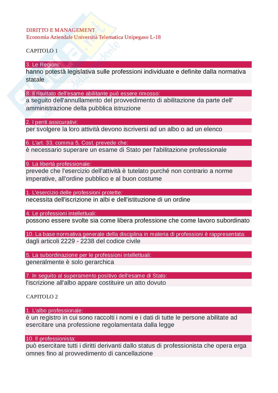 Paniere esame Diritto e Management Pag. 1