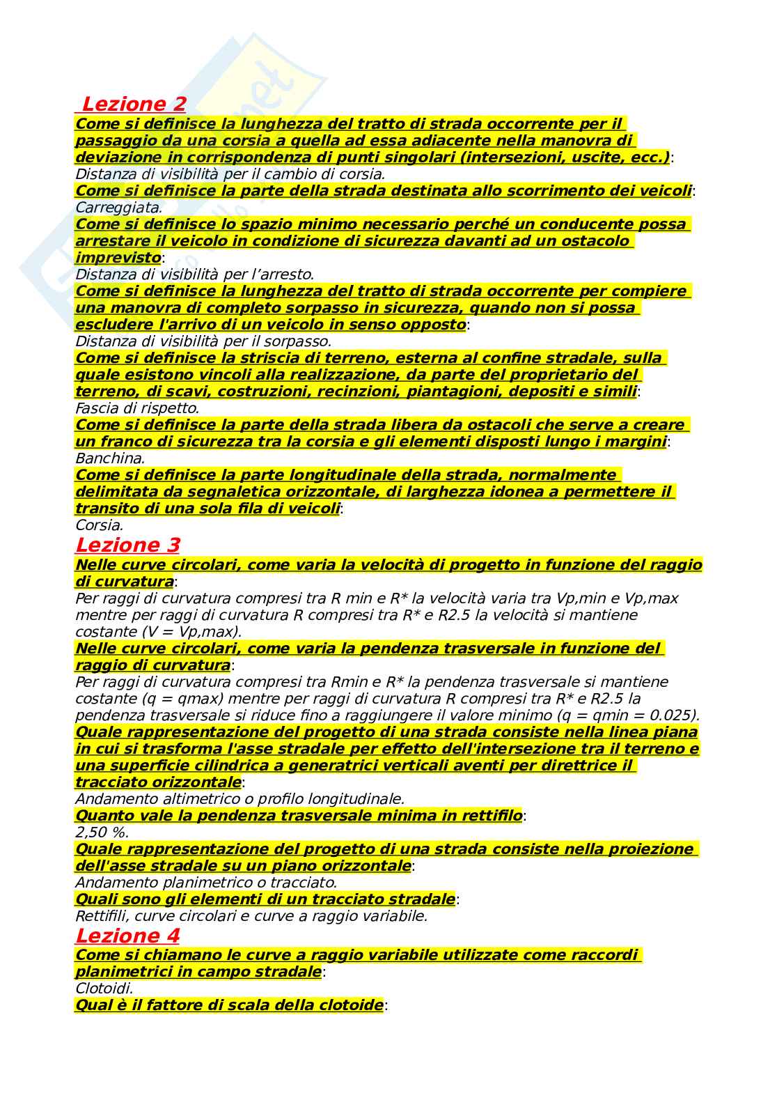 Paniere progettazione di strade - risposte multiple Pag. 1