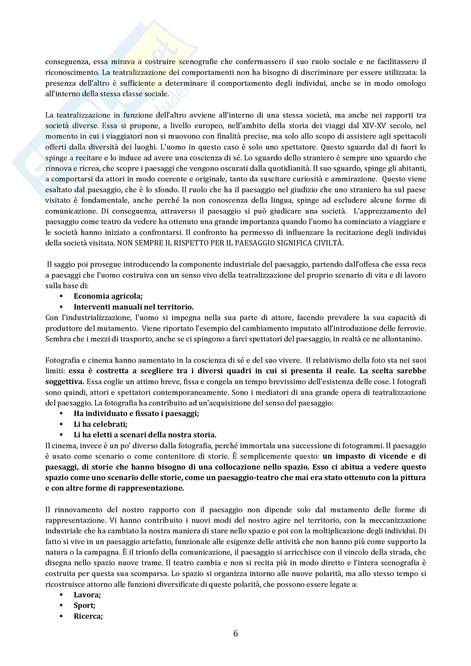 Riassunto esame Geografia, prof. Micelli, libro consigliato Il Paesaggio Come Teatro, Turri Pag. 6