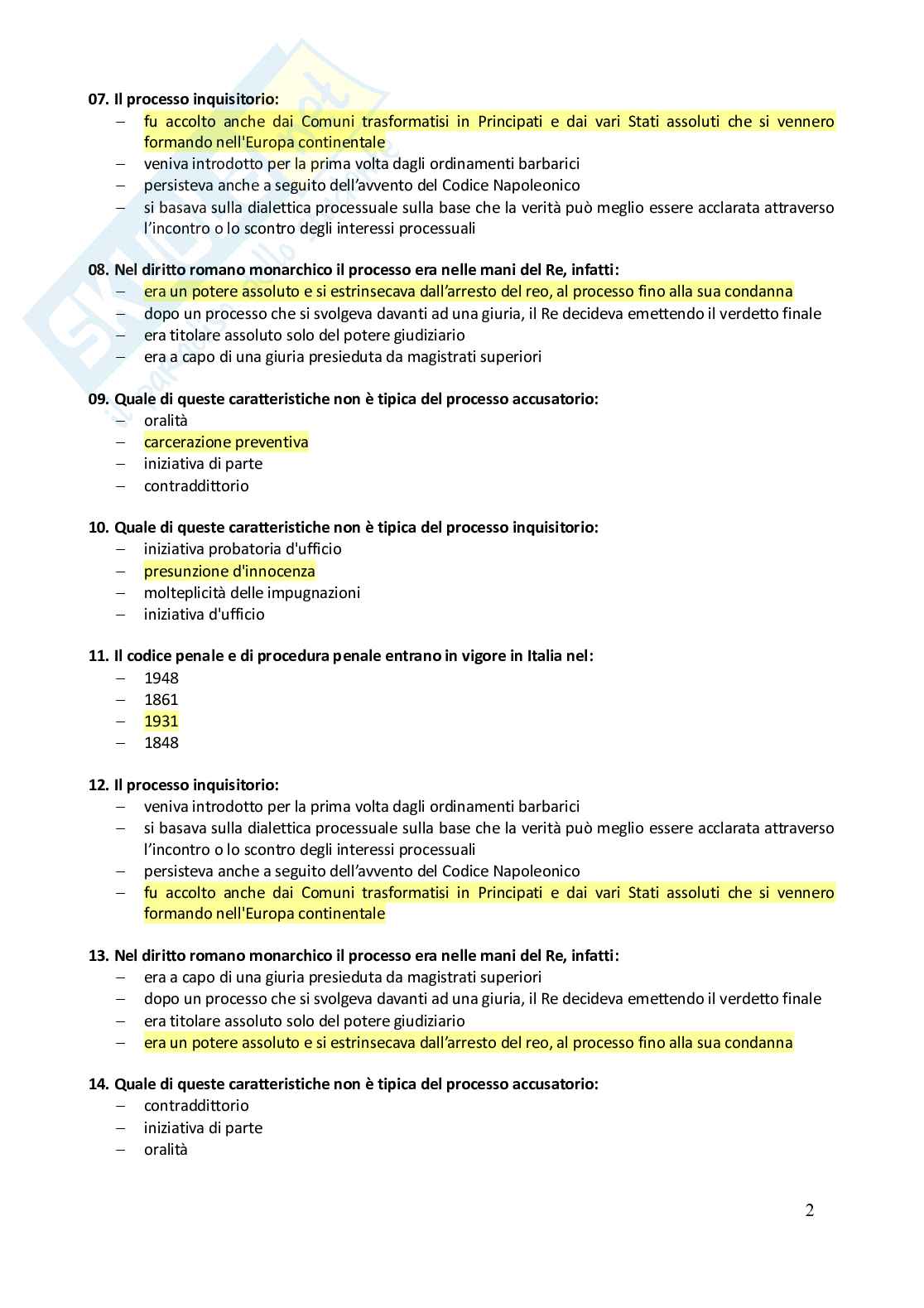 Paniere risposte chiuse Diritto processuale penale  - 2025 Pag. 2