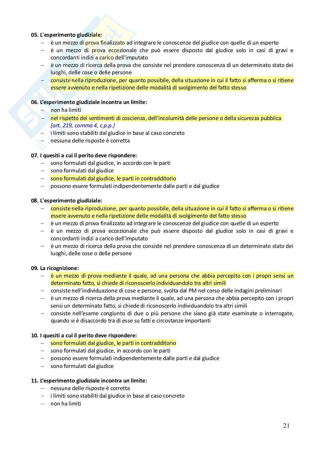 Paniere risposte chiuse Diritto processuale penale  - 2025 Pag. 21