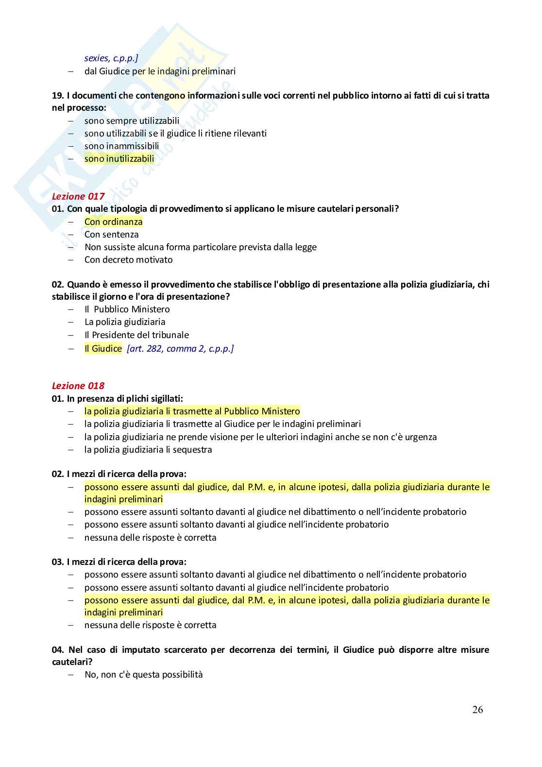 Paniere risposte chiuse Diritto processuale penale  - 2025 Pag. 26
