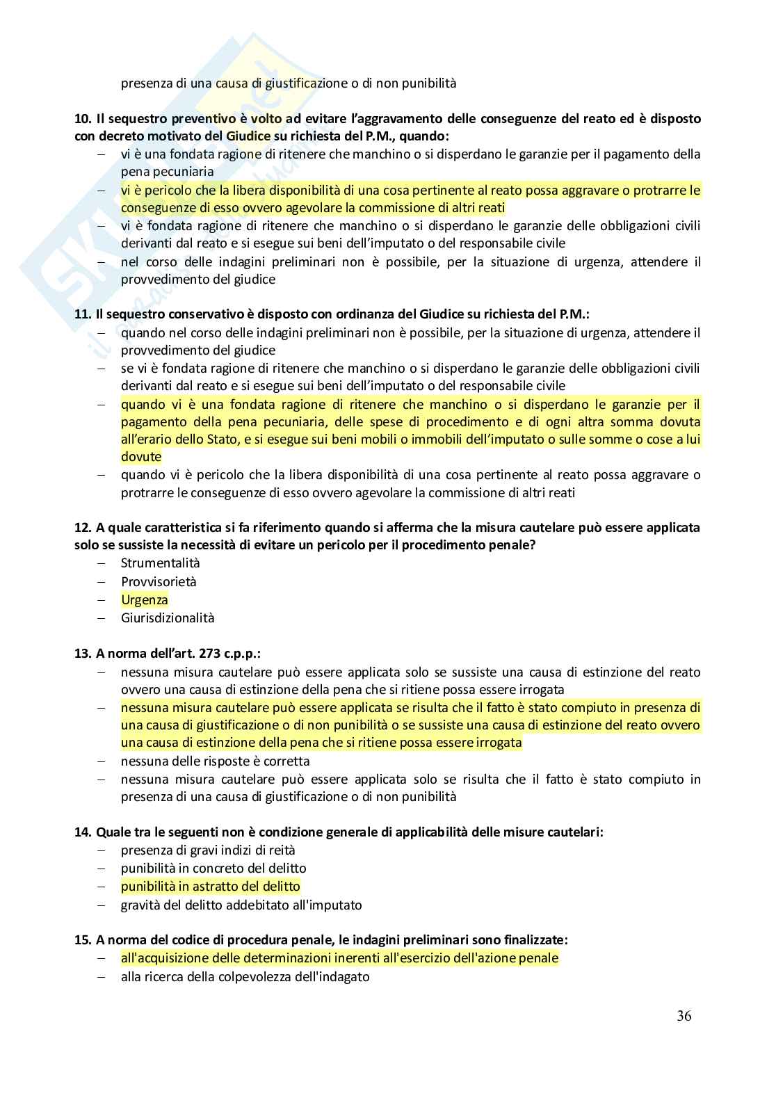 Paniere risposte chiuse Diritto processuale penale  - 2025 Pag. 36