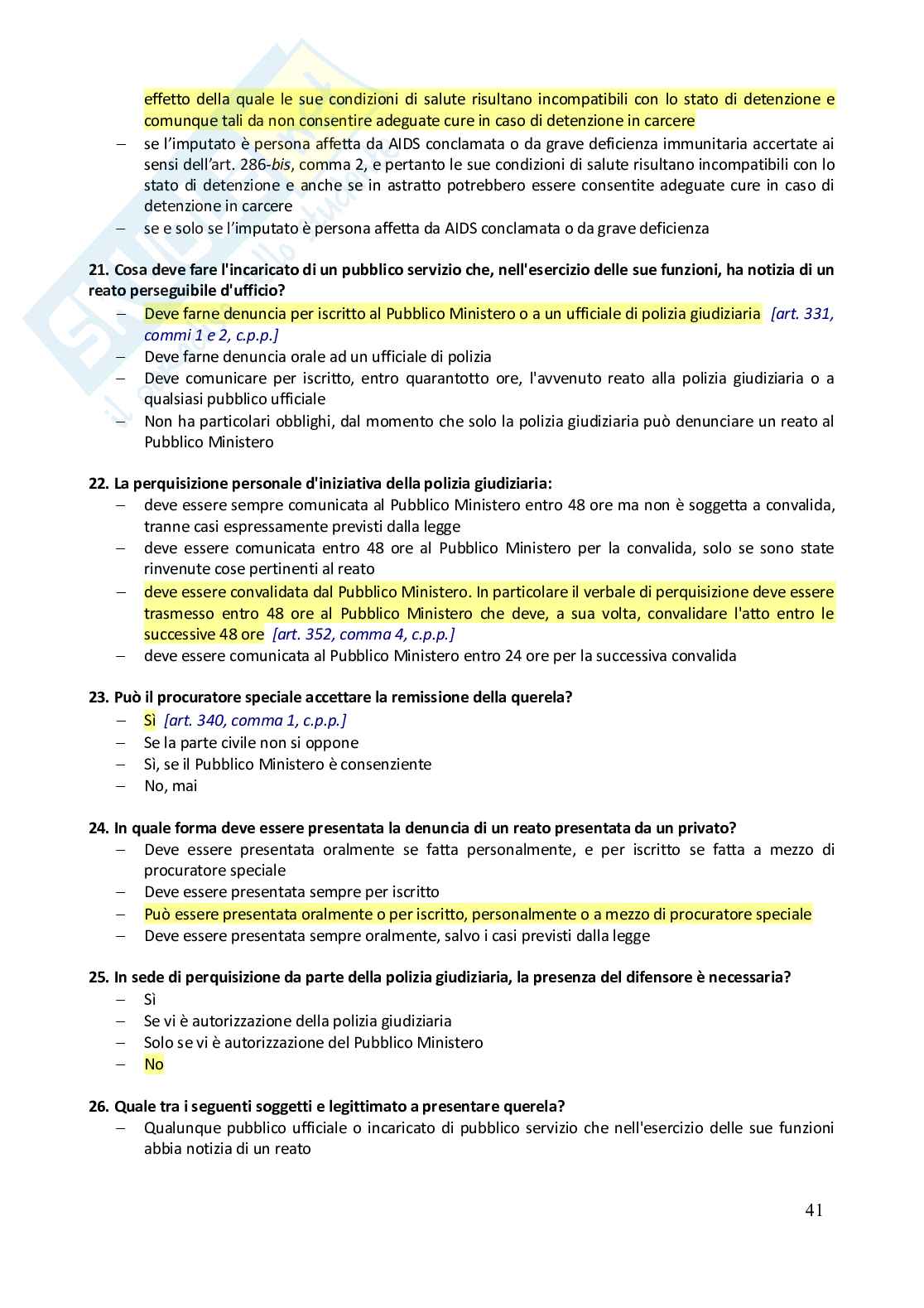 Paniere risposte chiuse Diritto processuale penale  - 2025 Pag. 41