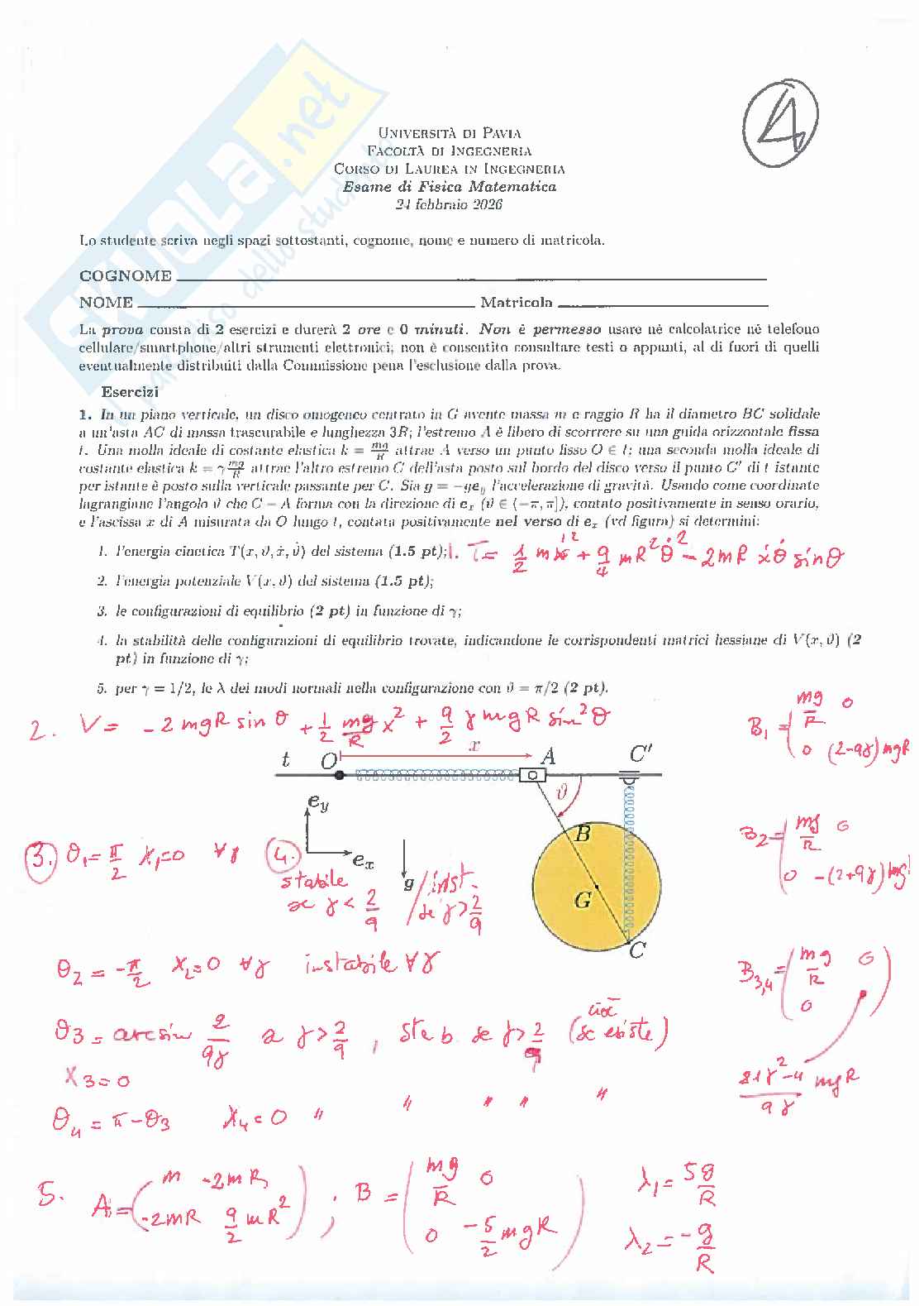Prova d'esame svolte di Fisica matematica Pag. 1