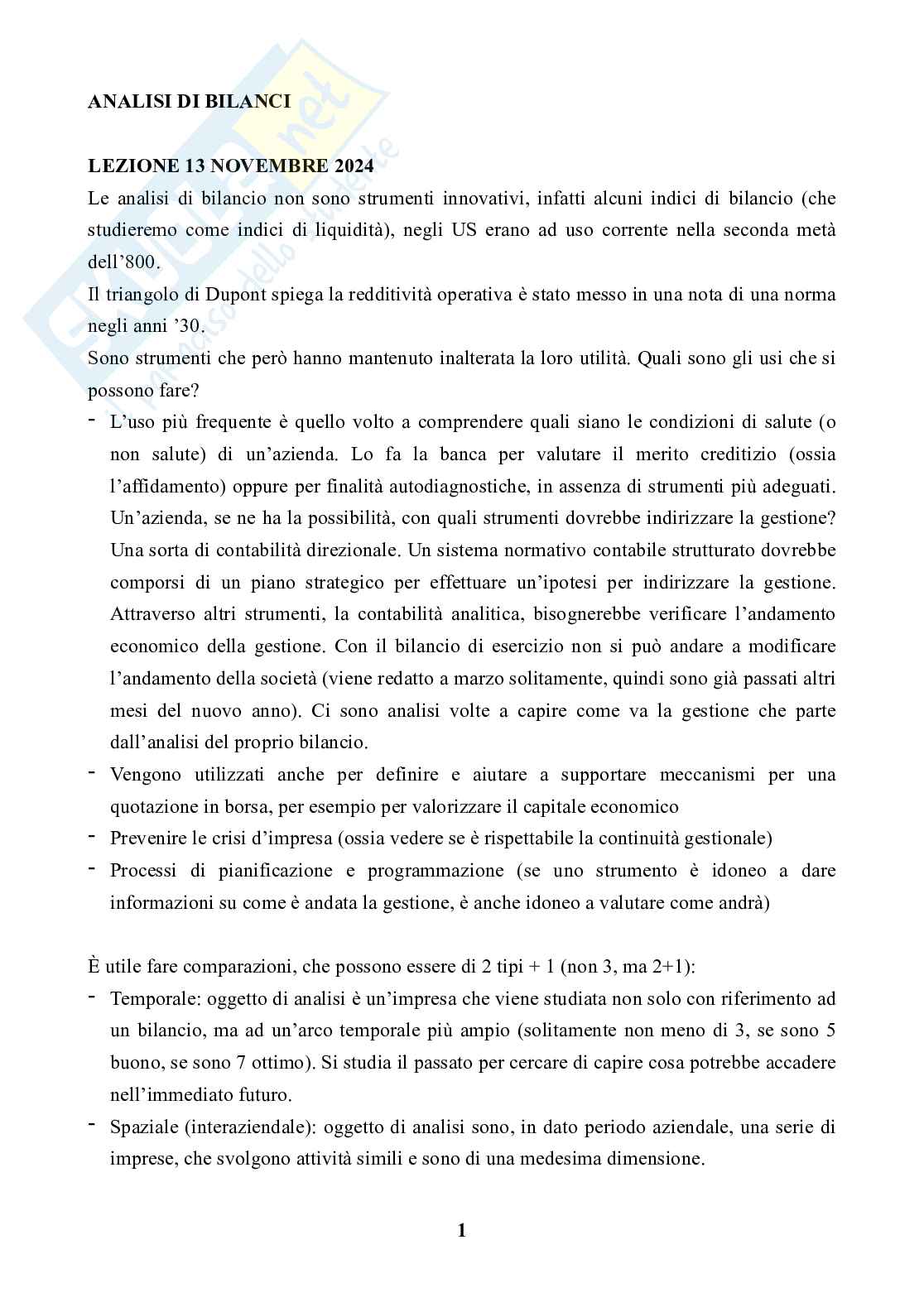 Appunti lezione Analisi di bilancio Pag. 1