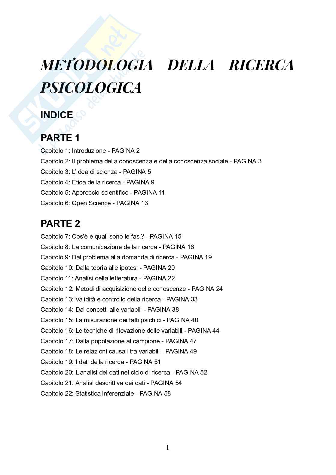 Riassunto esame Metodologia della ricerca psicologica, Prof. Ingoglia Sonia, libro consigliato Metodologia della ricerca psicologica , Invoglia, Boca Pag. 1