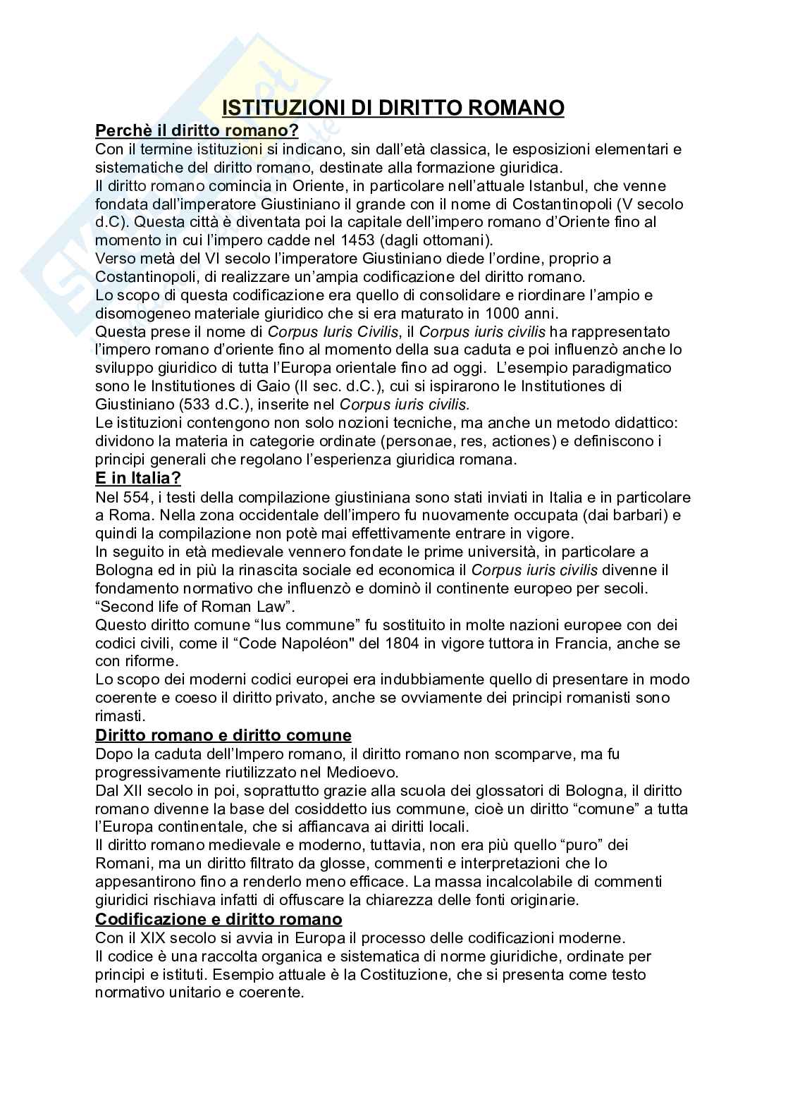 Riassunto esame Diritto romano, Prof. Gianni Santucci, libro consigliato Basi romanistiche di istituti privatistici, Santucci Pag. 1