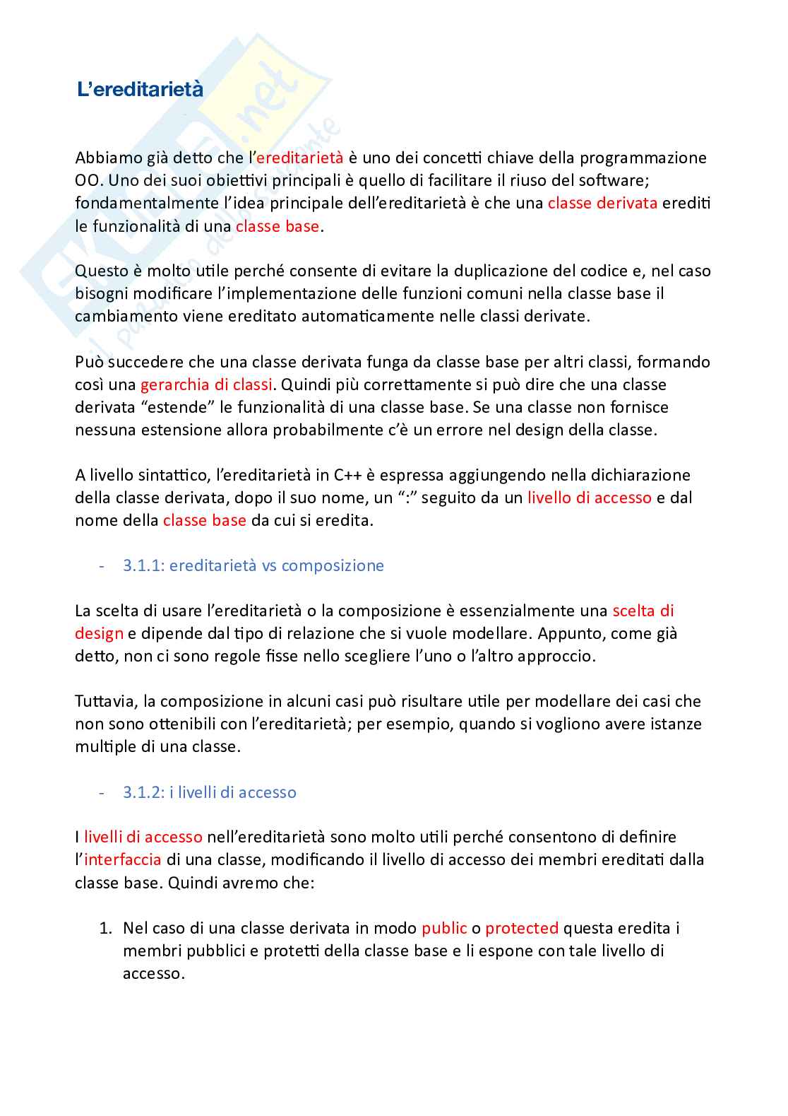 Appunti riassuntivi Programmazione (parte 2, ereditarietà) Pag. 1