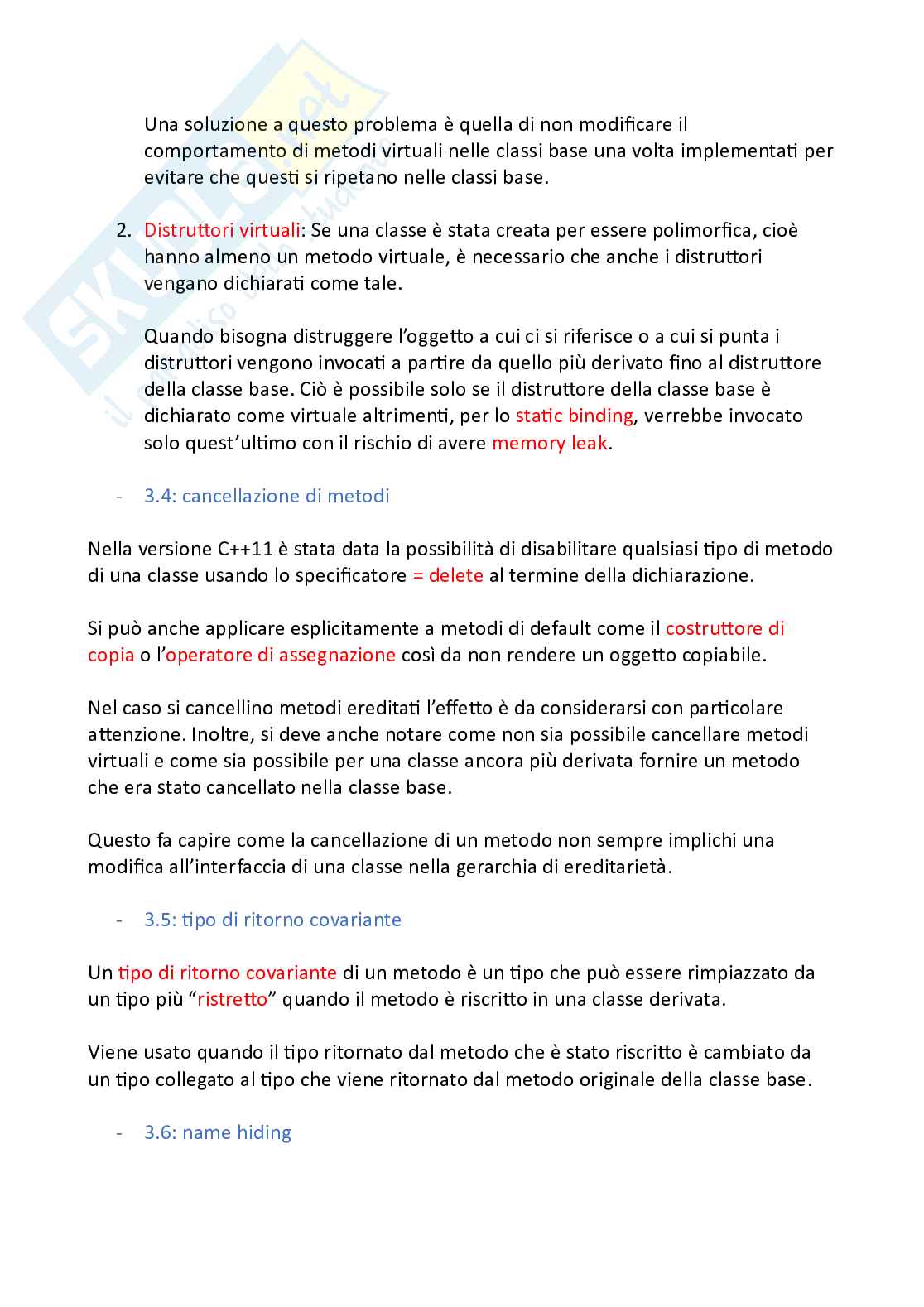Appunti riassuntivi Programmazione (parte 2, ereditarietà) Pag. 6
