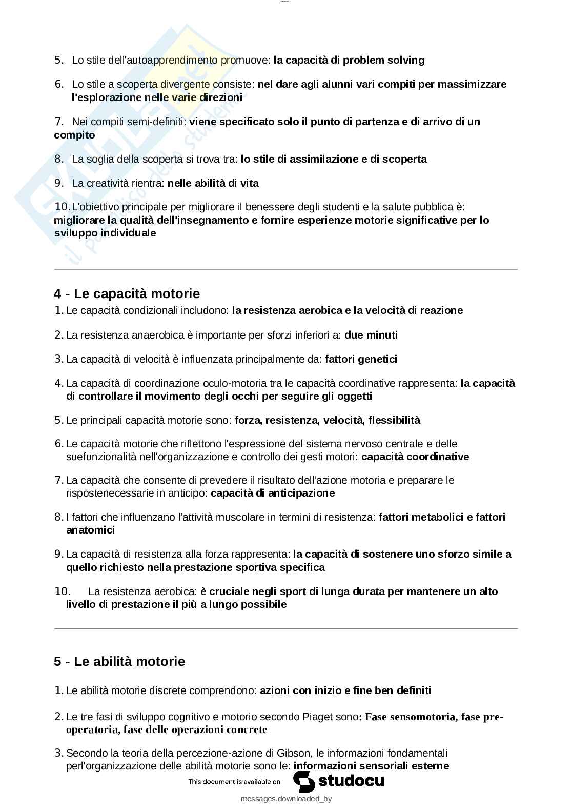 Paniere esame Teorie, metodologie e didattiche dell'educazione motoria Pag. 2