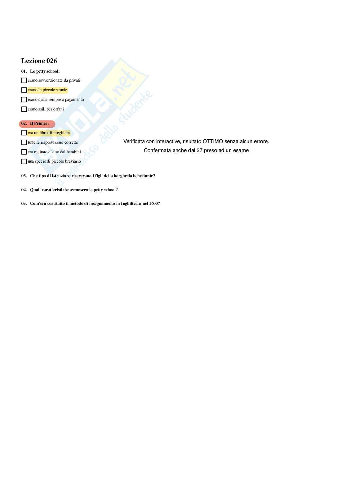 Paniere Storia della pedagogia  - Risposte multiple - aggiornato (2026) Pag. 41