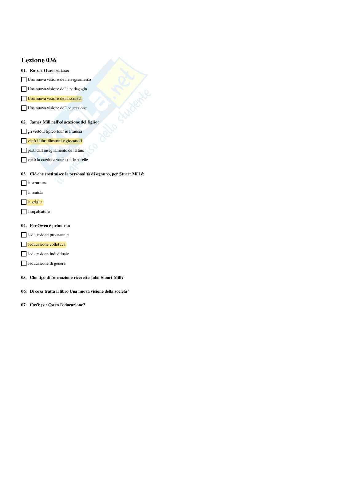 Paniere Storia della pedagogia  - Risposte multiple - aggiornato (2026) Pag. 51