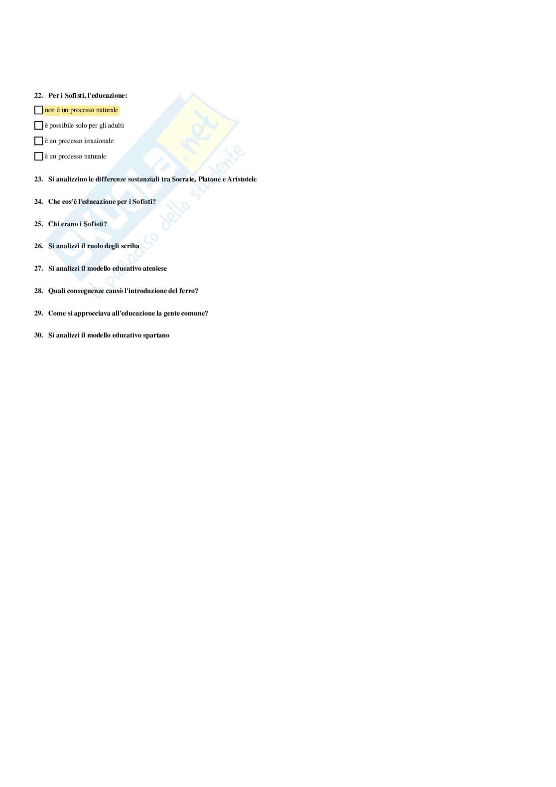 Paniere Storia della pedagogia  - Risposte multiple - aggiornato (2026) Pag. 6