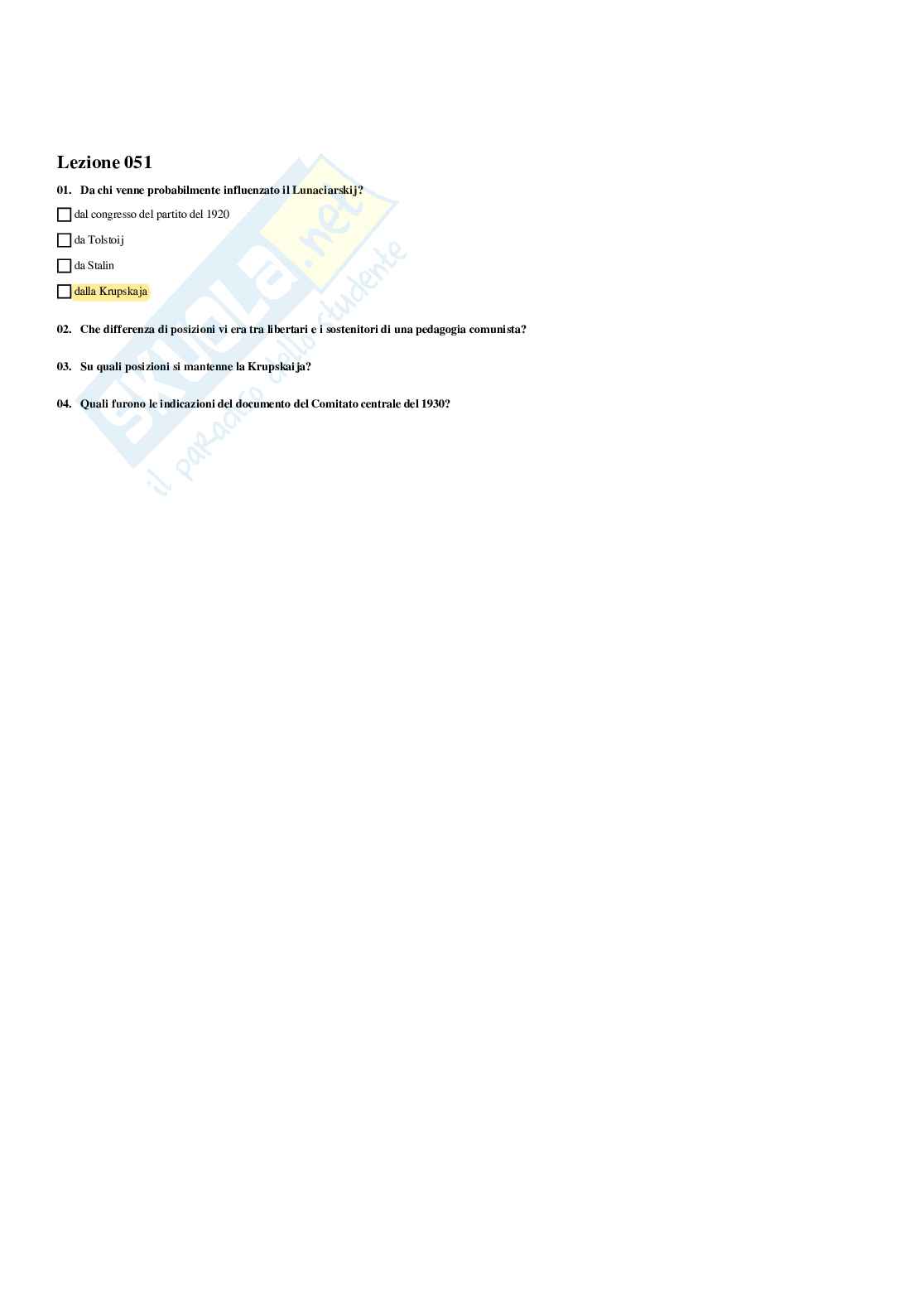 Paniere Storia della pedagogia  - Risposte multiple - aggiornato (2026) Pag. 66