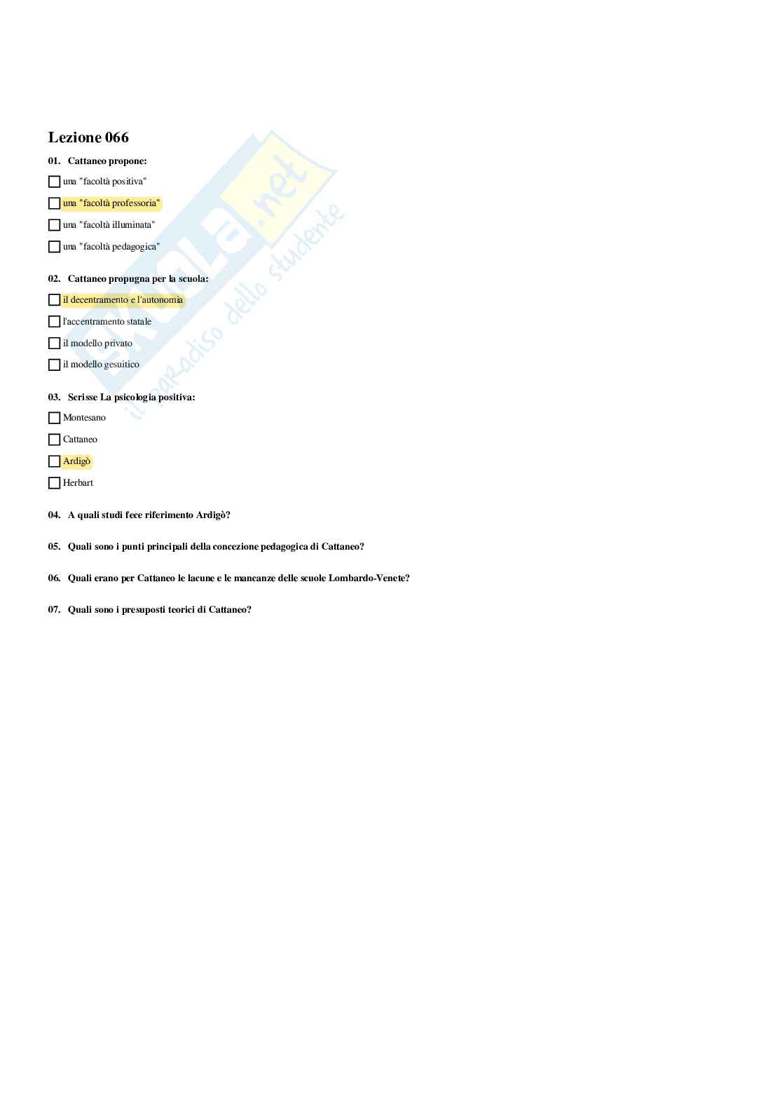 Paniere Storia della pedagogia  - Risposte multiple - aggiornato (2026) Pag. 81