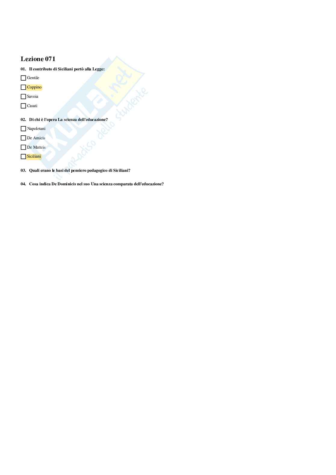 Paniere Storia della pedagogia  - Risposte multiple - aggiornato (2026) Pag. 86