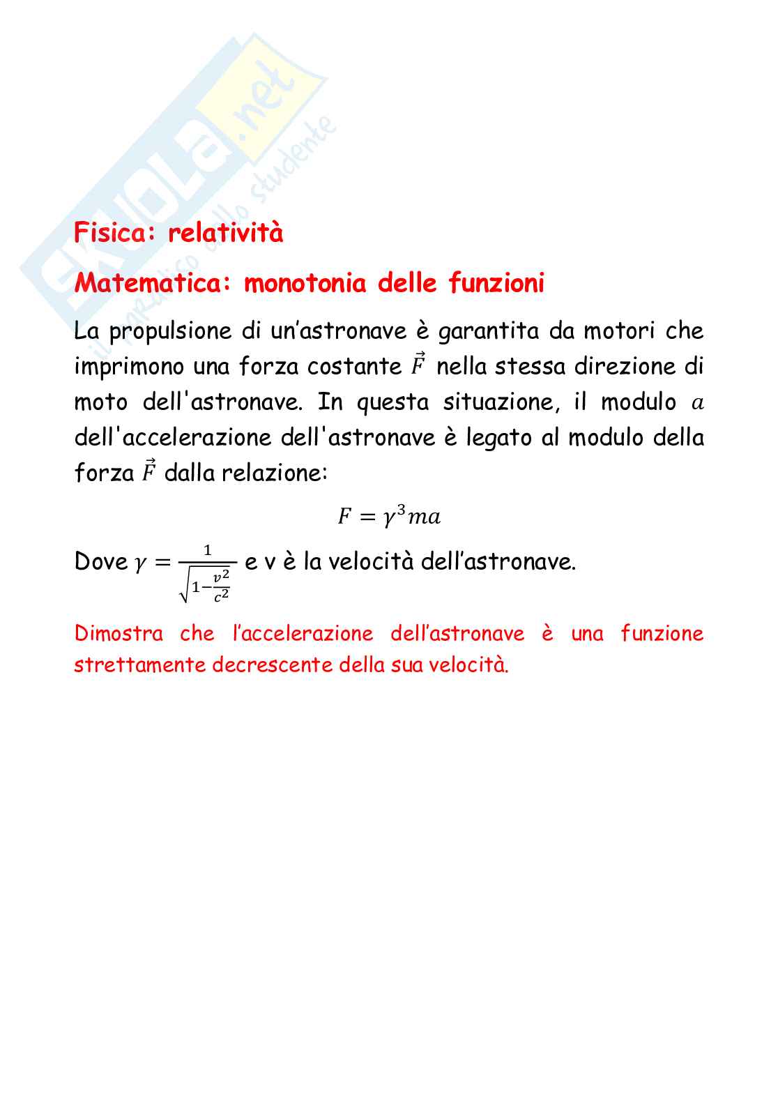 Relatività, forza e accelerazione Pag. 1
