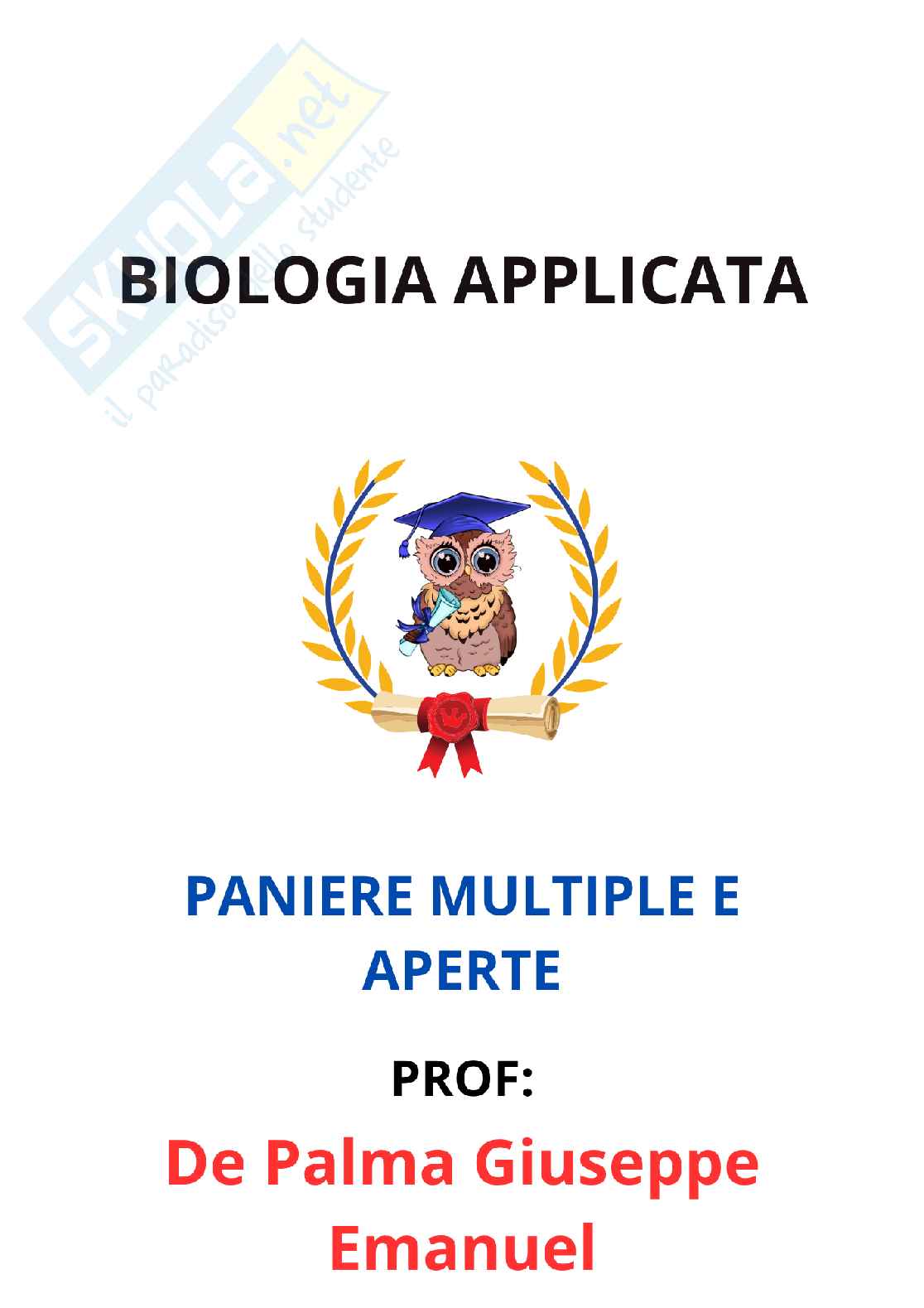 Paniere Biologia applicata - Risposte multiple Pag. 1