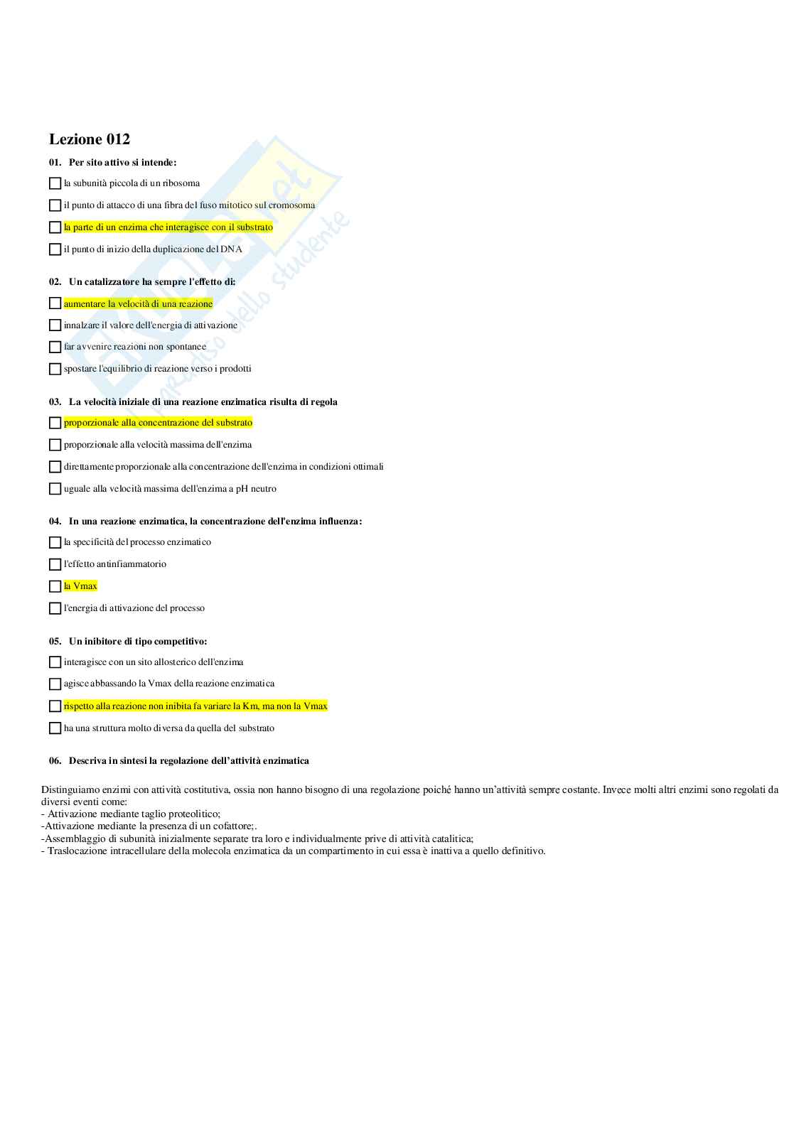 Paniere Biologia applicata - Risposte multiple Pag. 11