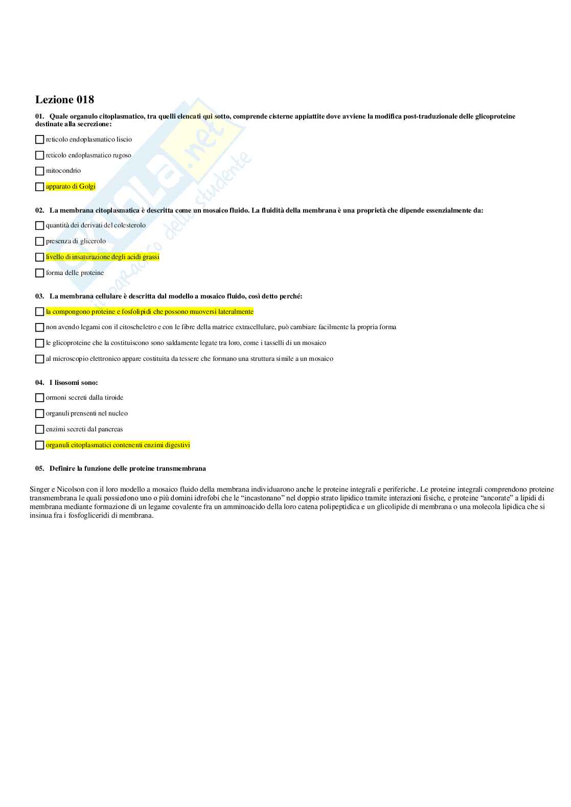 Paniere Biologia applicata - Risposte multiple Pag. 16