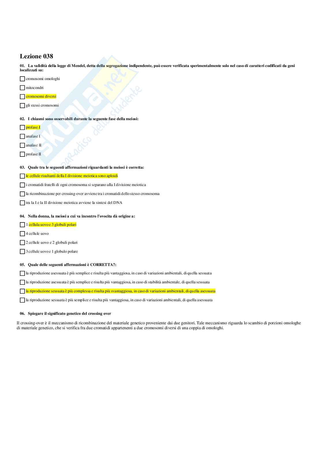 Paniere Biologia applicata - Risposte multiple Pag. 36