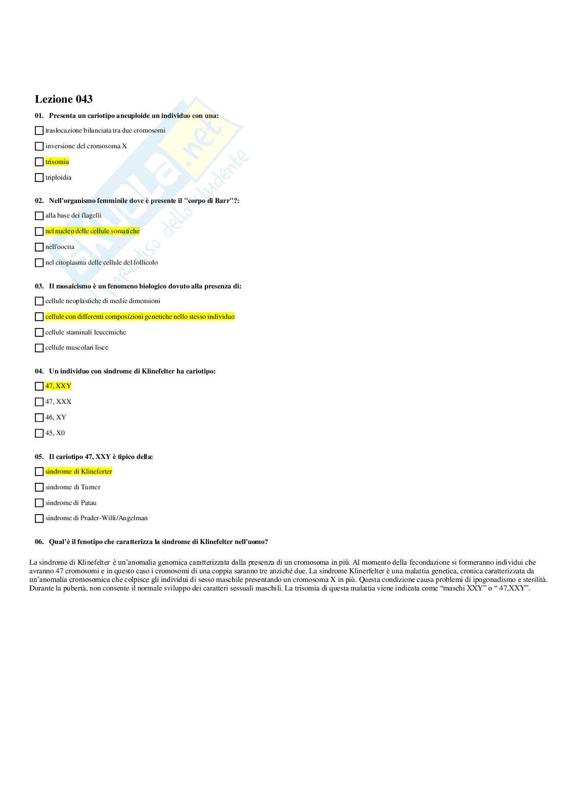 Paniere Biologia applicata - Risposte multiple Pag. 41