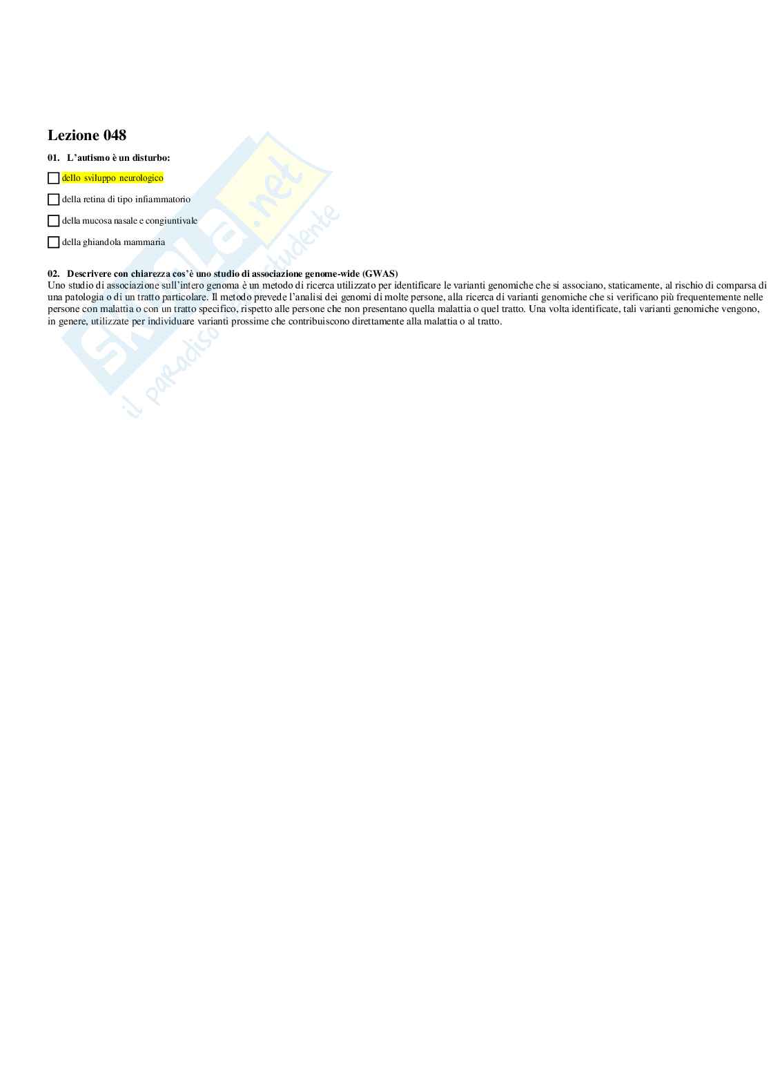 Paniere Biologia applicata - Risposte multiple Pag. 46