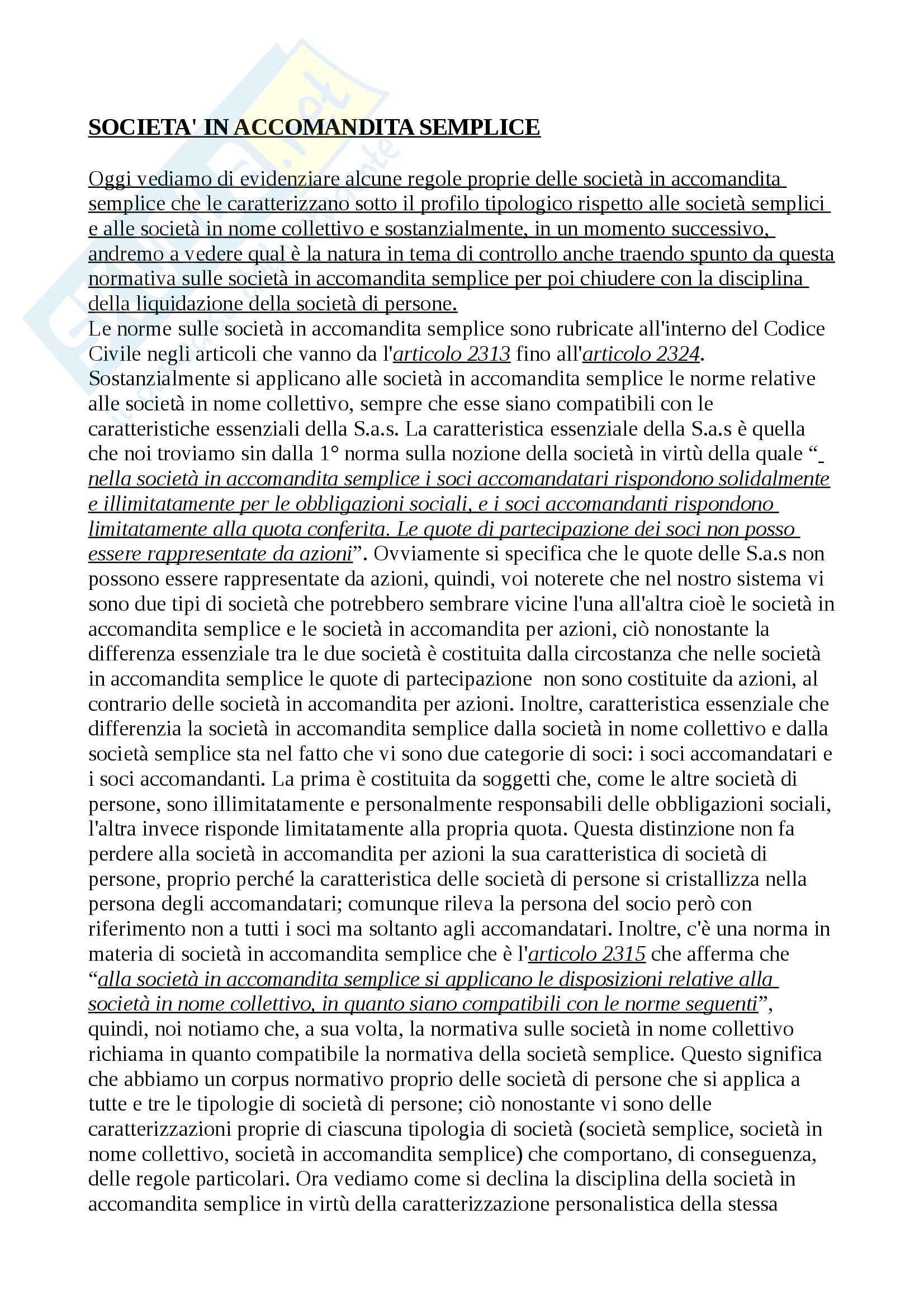 Diritto commerciale - società in accomandita semplice Pag. 1