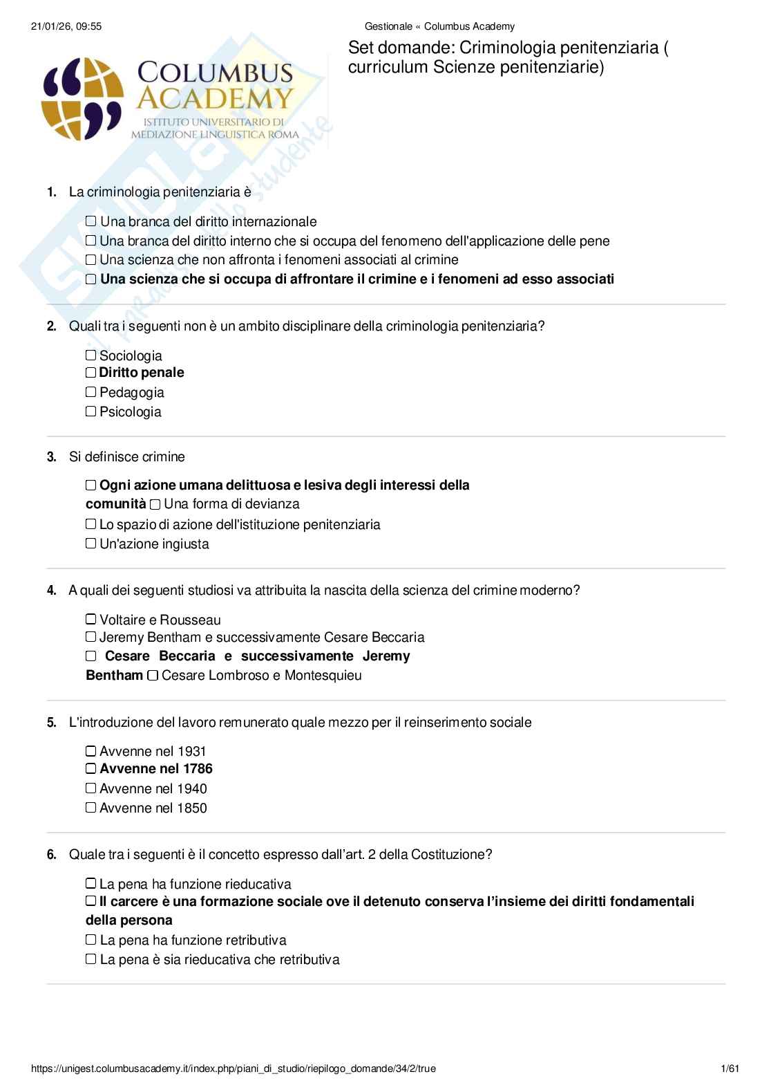 Paniere Criminologia penitenziaria  Pag. 1