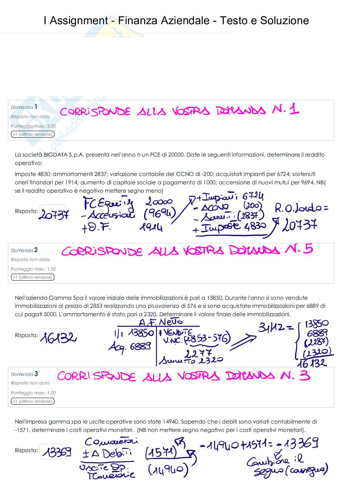Assignment di Finanza aziendale Pag. 1