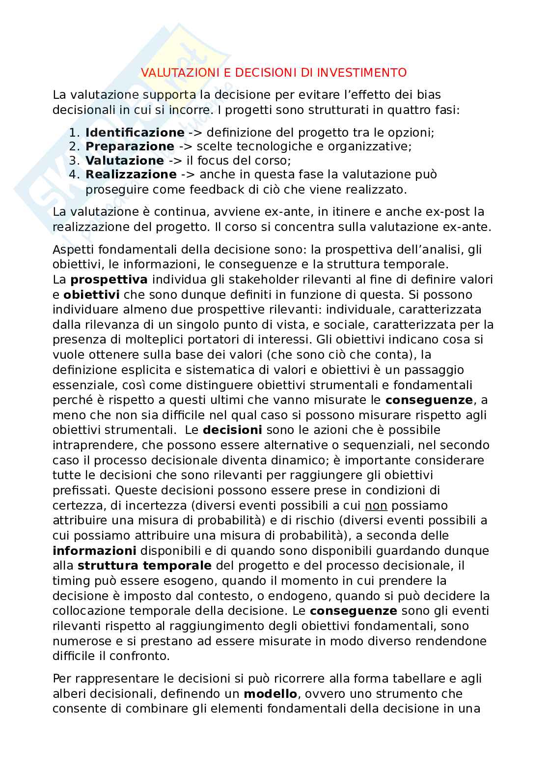 Appunti di Valutazioni e decisioni di investimento  Pag. 1