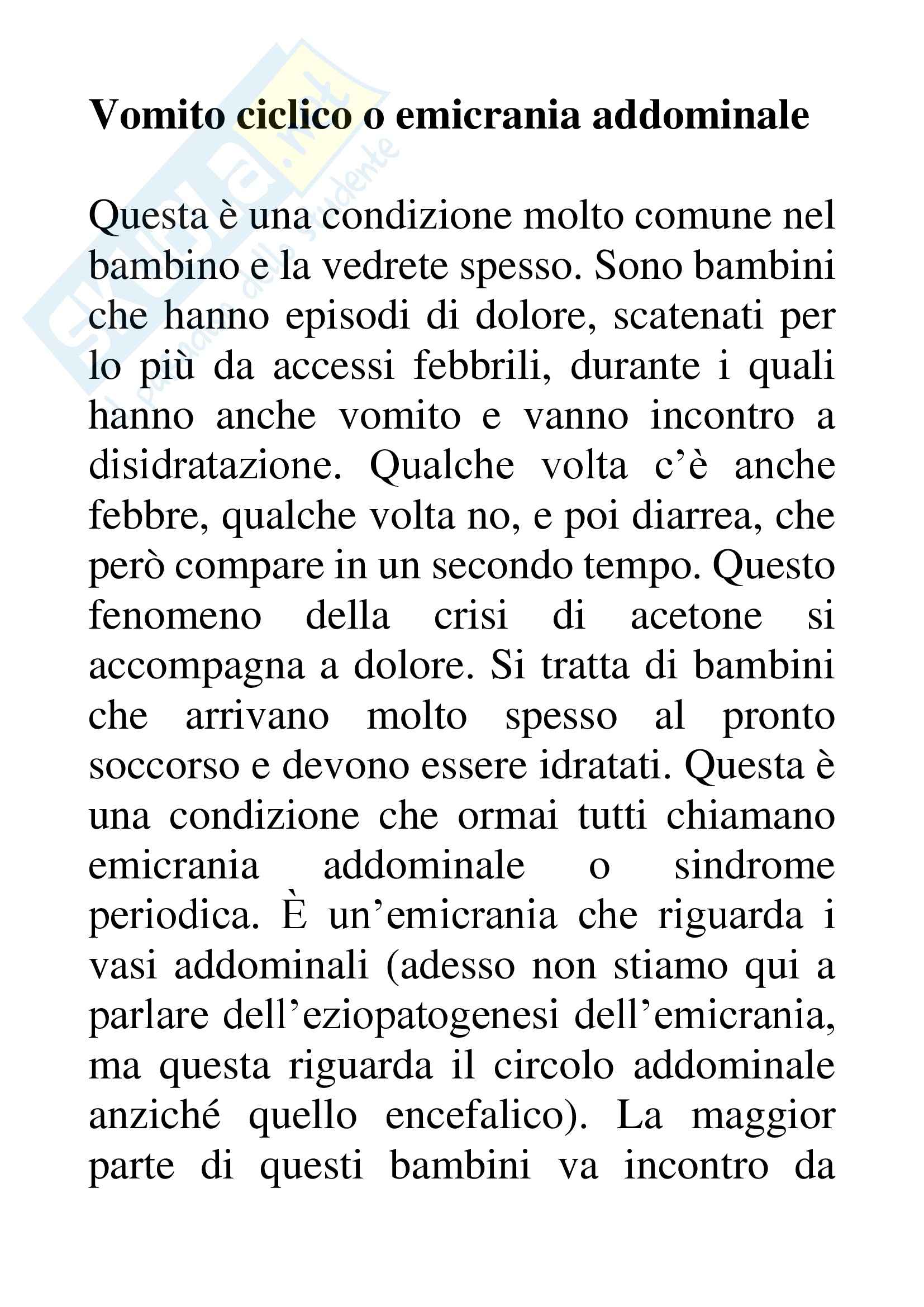 Pediatria - Vomito ciclico o emicrania addominale Pag. 1