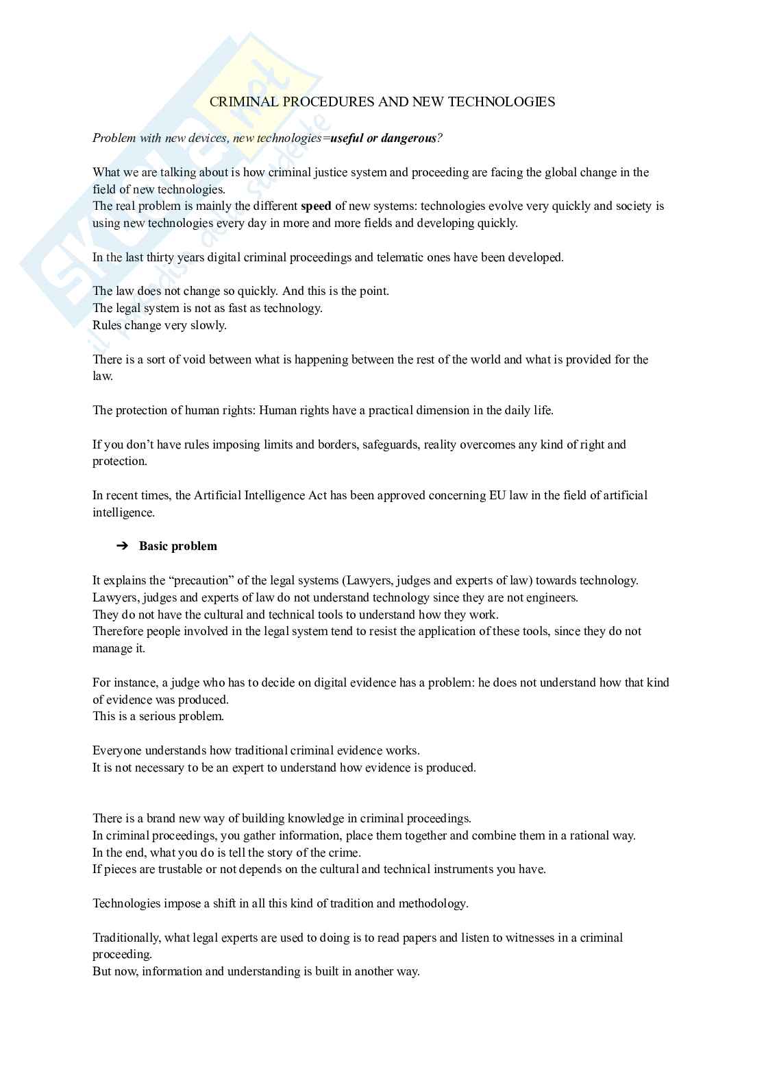Appunti Criminal Procedures and New Technologies Pag. 1