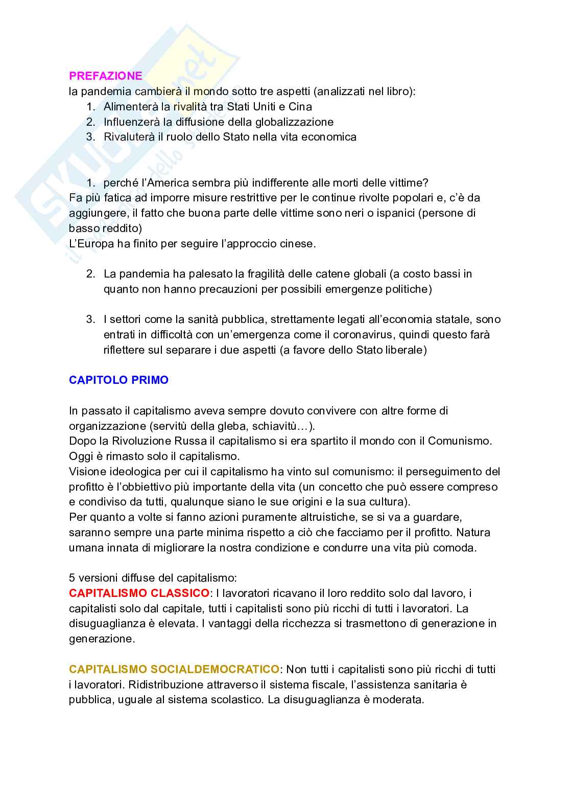 Riassunto esame Filosofia delle scienze sociali, Prof. Bianchin Matteo, libro consigliato Capitalismo contro capitalismo , Milanovic  Pag. 1