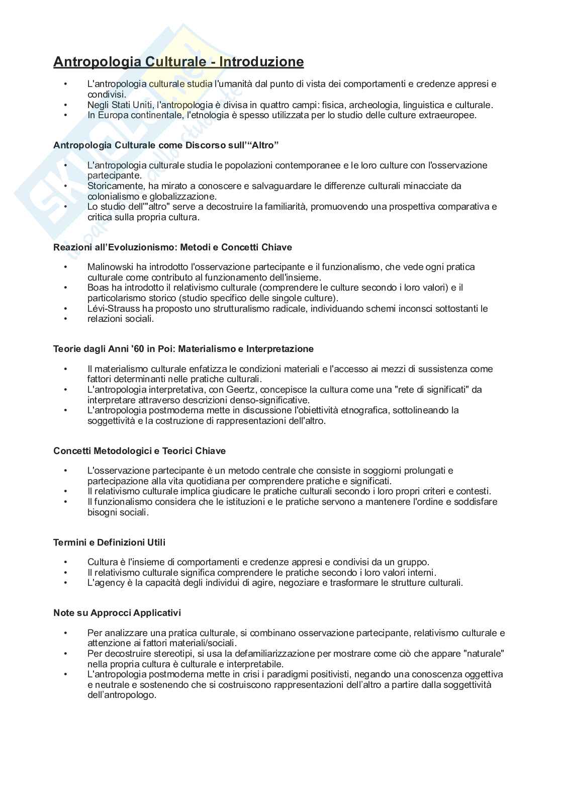 Antropologia culturale, schematizzati Pag. 1