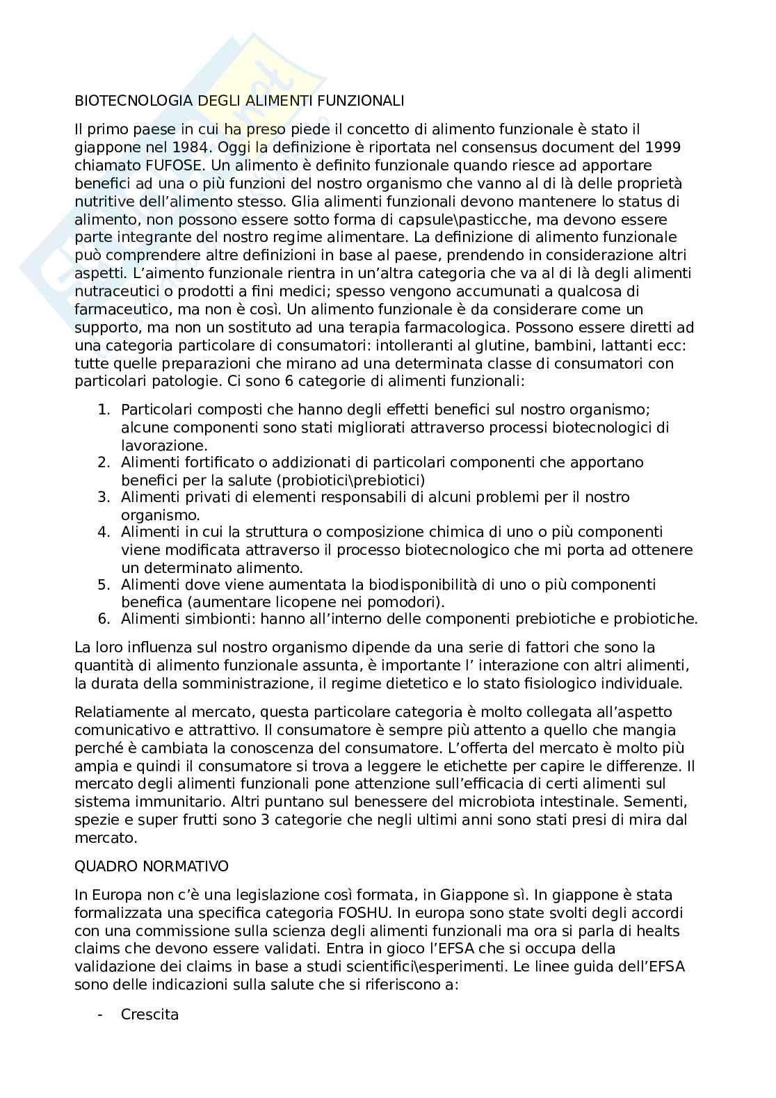 Biotecnologia degli alimenti funzionali Pag. 1