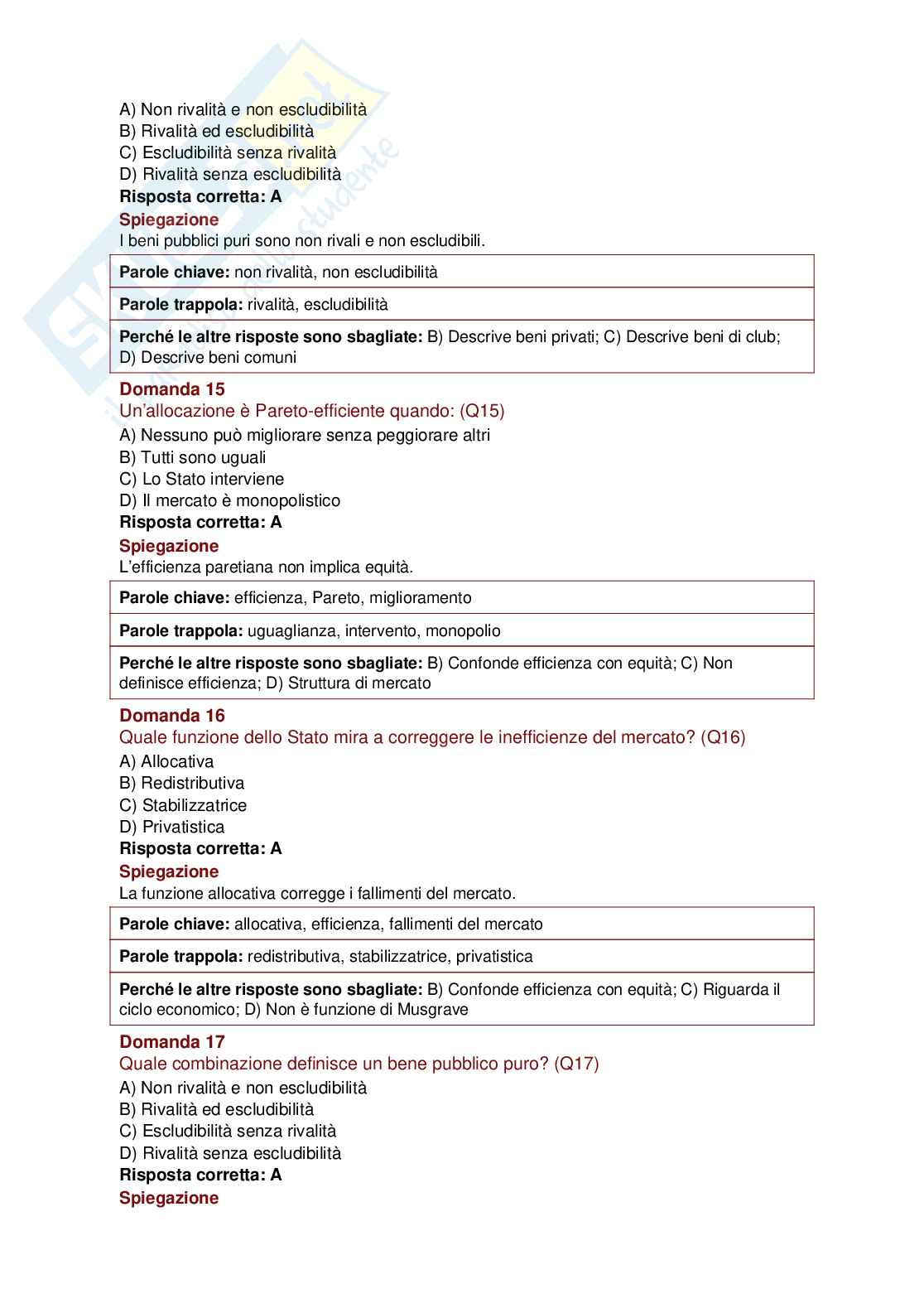 8 Simulazioni d’esame per superare l’esame di Politica economica e scienza delle finanze Pag. 6