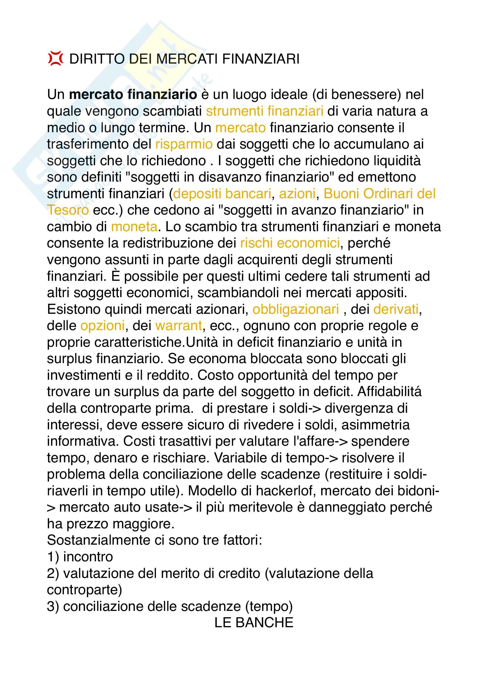 Appunti mercati finanziari Pag. 1