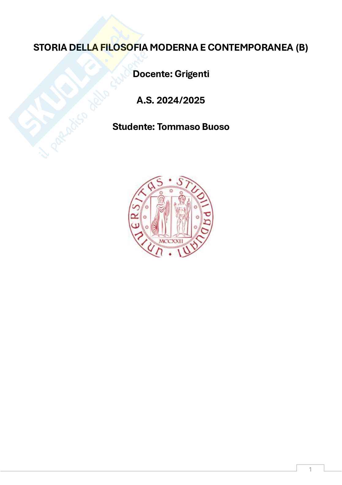 Appunti Storia della filosofia moderna e contemporanea (b)  Pag. 1