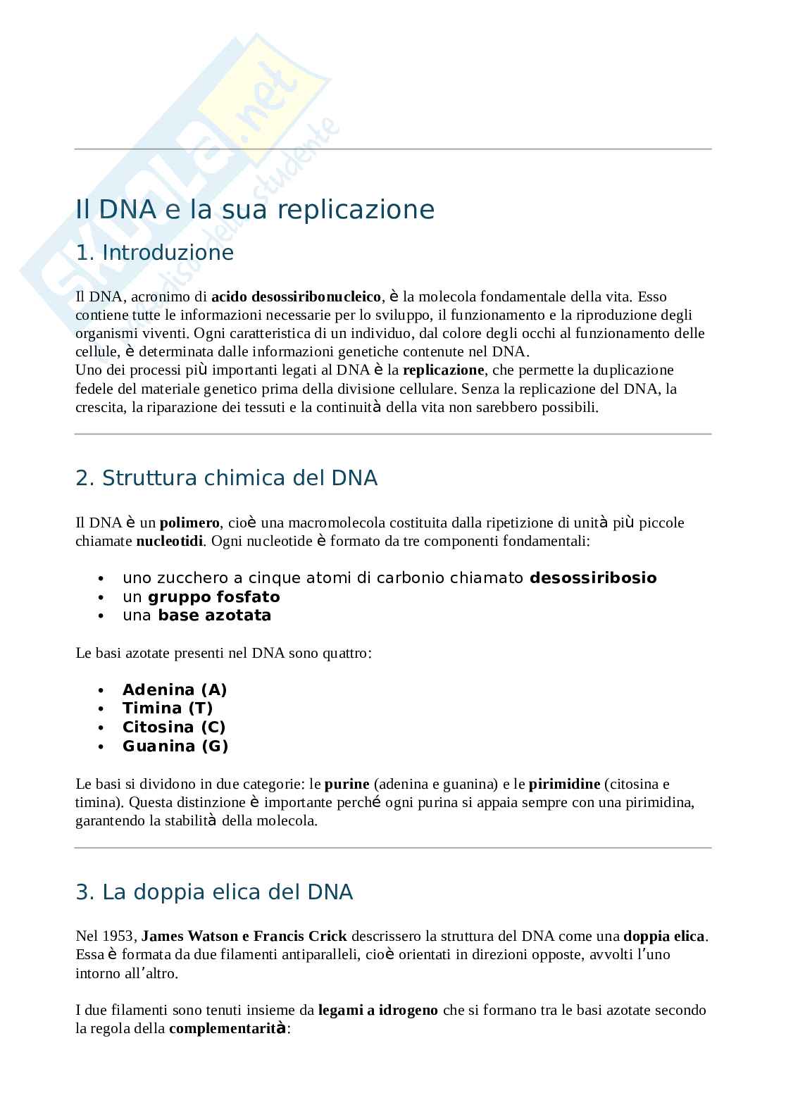 DNA, replicazione e traduzione  Pag. 1
