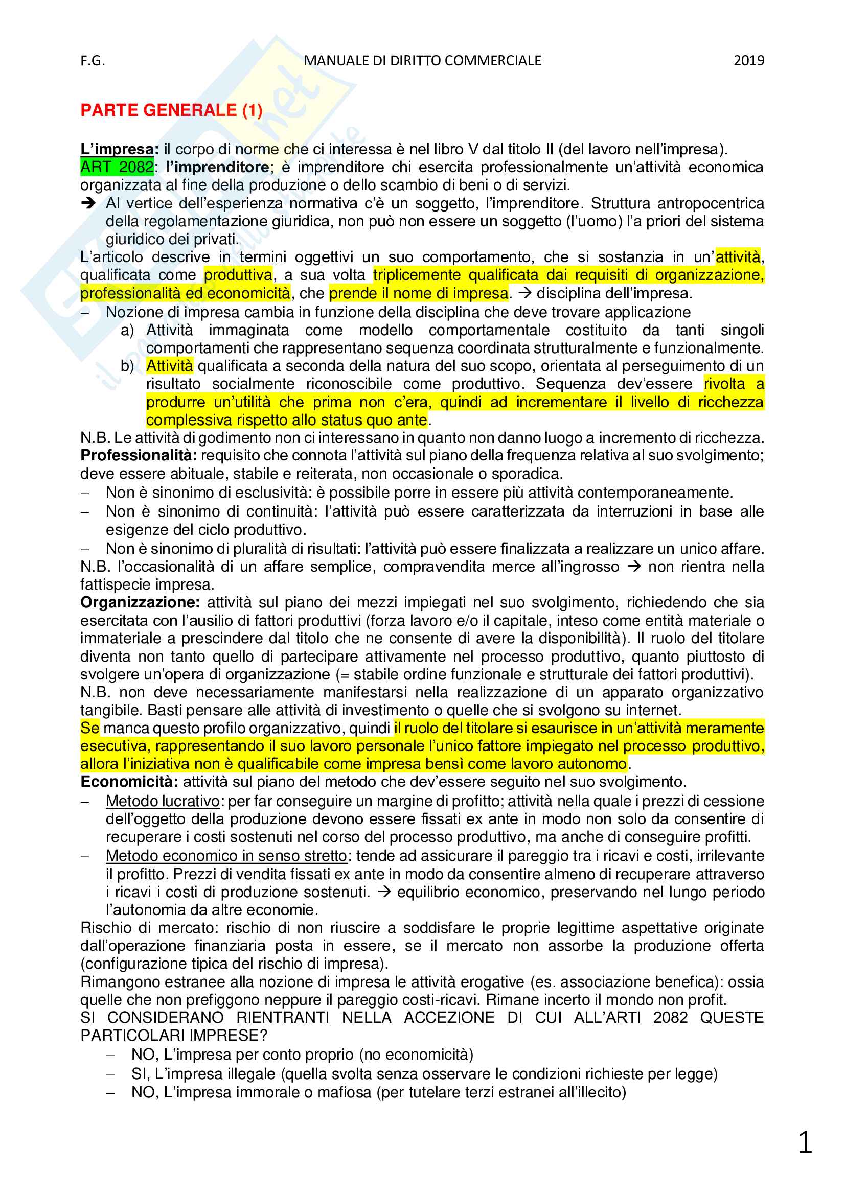 Appunti completi di Diritto Commerciale Pag. 1